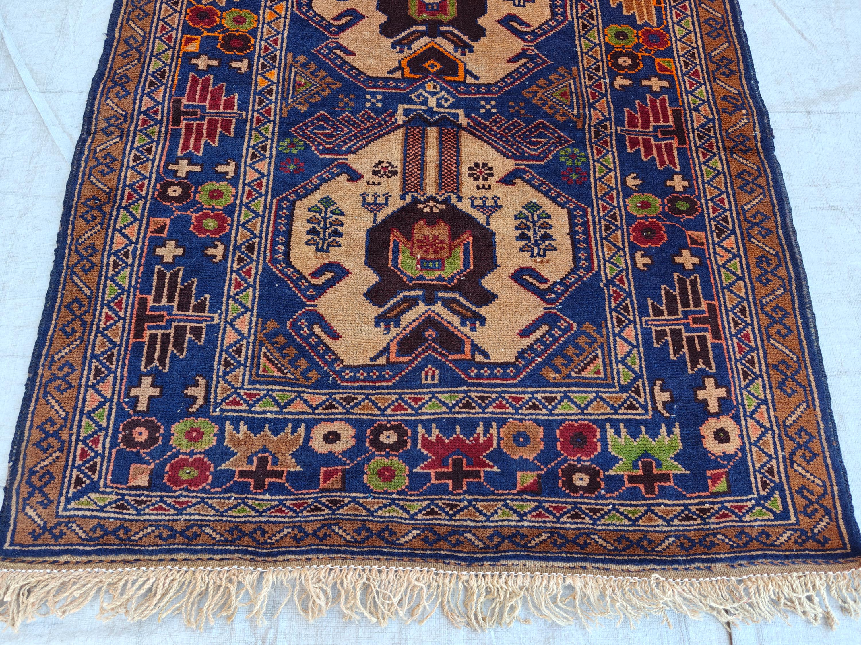 Vintage Baluchi Runner Rug 10.4x2.4 ft - Handwoven Afghan Wool Carpet - Tribal Narrow Hallway Rug - Bohemian Home Decor, Farm House Rug