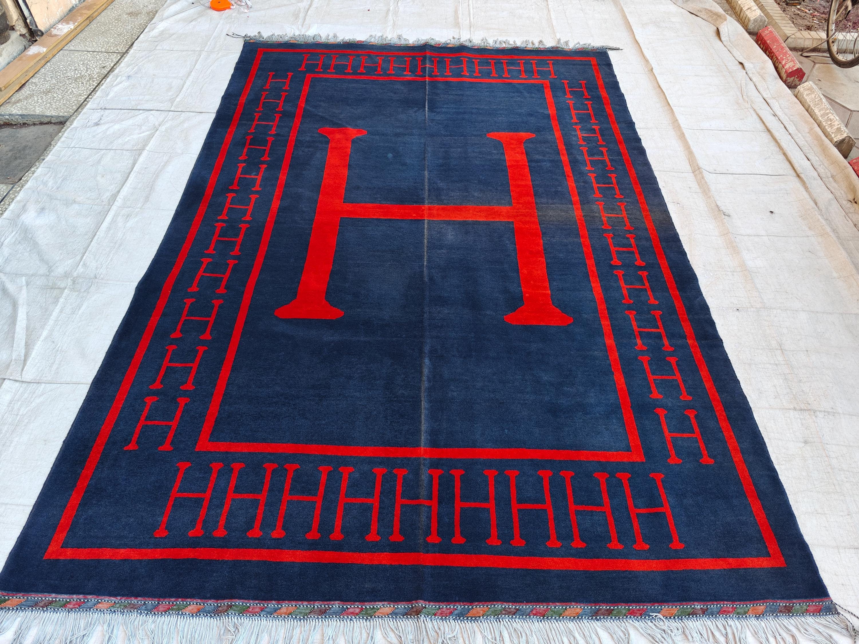 Antique Handmade Wool Rug 9.10x6.7 ft - Vintage Afghan Carpet with Unique ‘H’ Design - Luxury Home Decor, Living Room Rug, Bedroom Rug