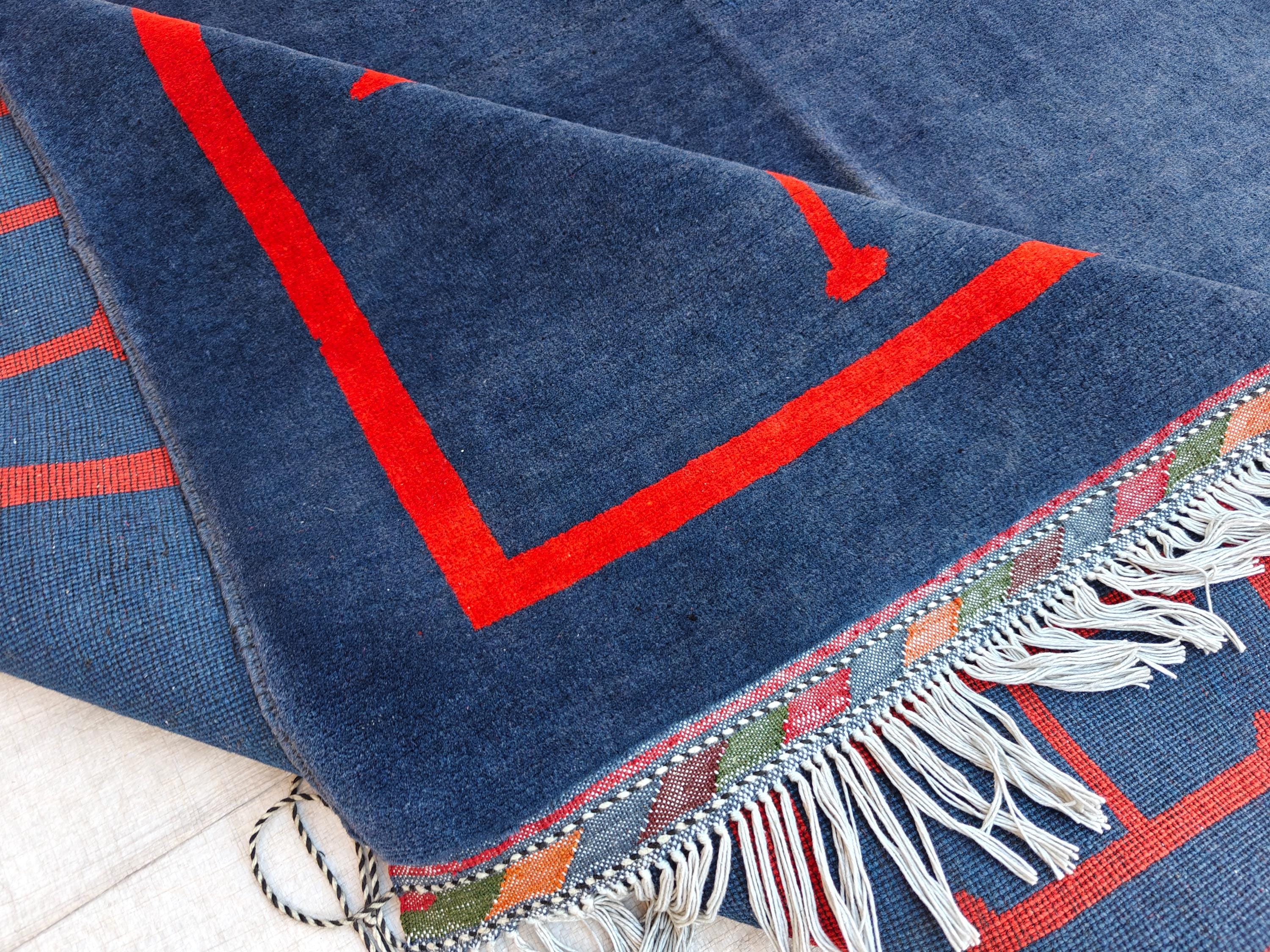 Antique Handmade Wool Rug 9.10x6.7 ft - Vintage Afghan Carpet with Unique ‘H’ Design - Luxury Home Decor, Living Room Rug, Bedroom Rug