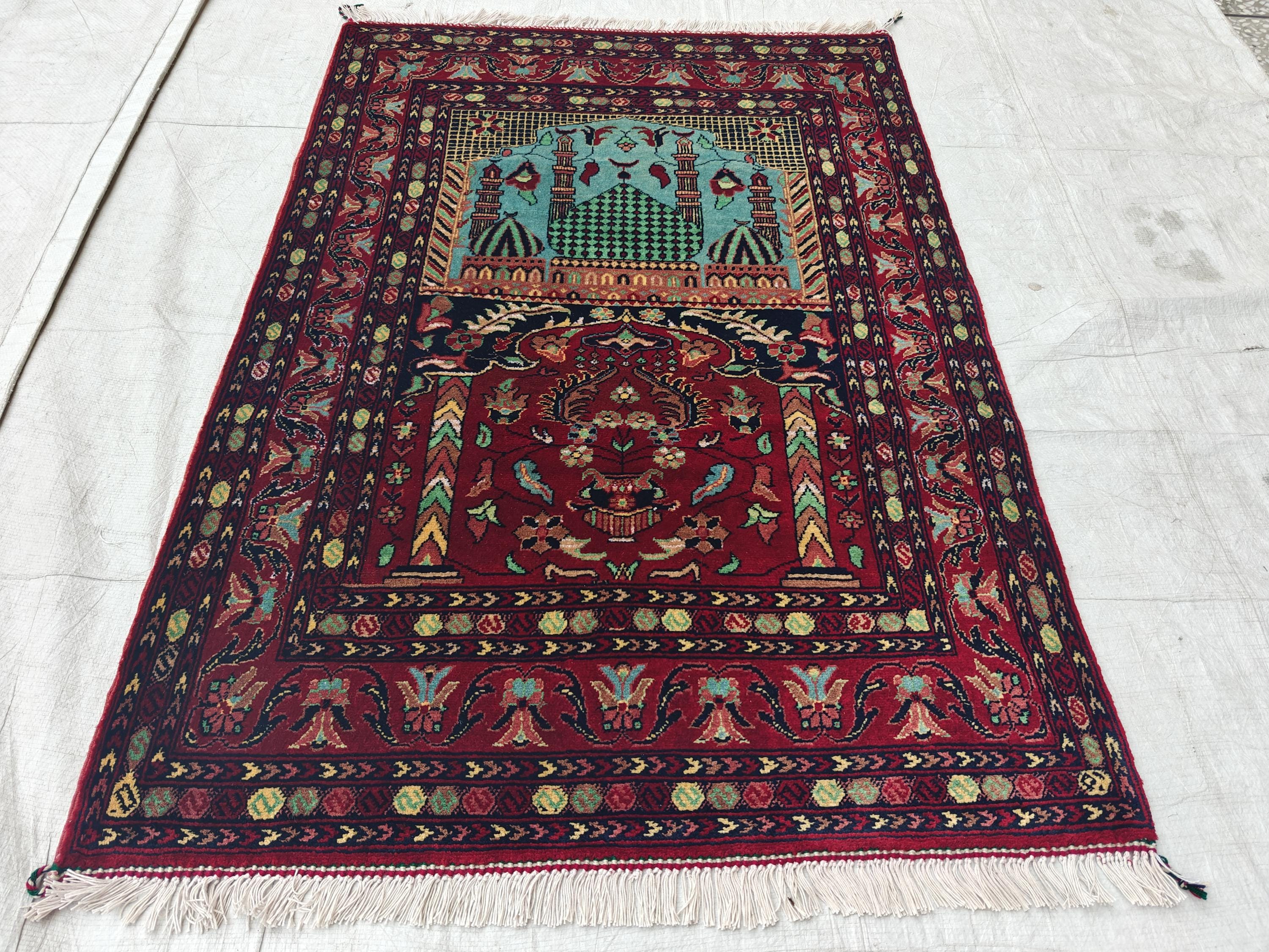 Belgian Prayer Mat 4.5x3.2 ft - Handwoven Wool Rug, Islamic Prayer Carpet, Small Area Rug for Home Decor, Wall Hanging Rug, Home Decor