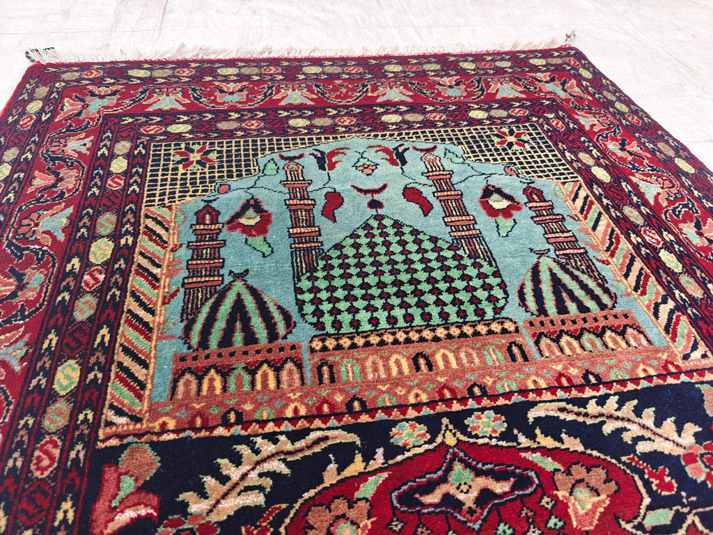 Belgian Prayer Mat 4.5x3.2 ft - Handwoven Wool Rug, Islamic Prayer Carpet, Small Area Rug for Home Decor, Wall Hanging Rug, Home Decor