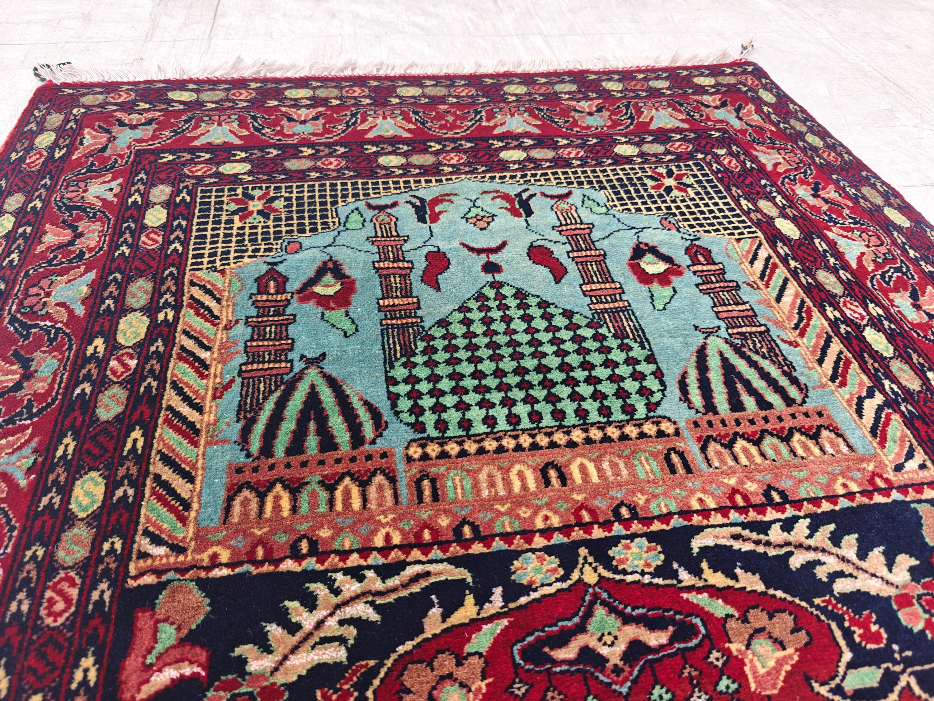 Belgian Prayer Mat 4.5x3.2 ft - Handwoven Wool Rug, Islamic Prayer Carpet, Small Area Rug for Home Decor, Wall Hanging Rug, Home Decor