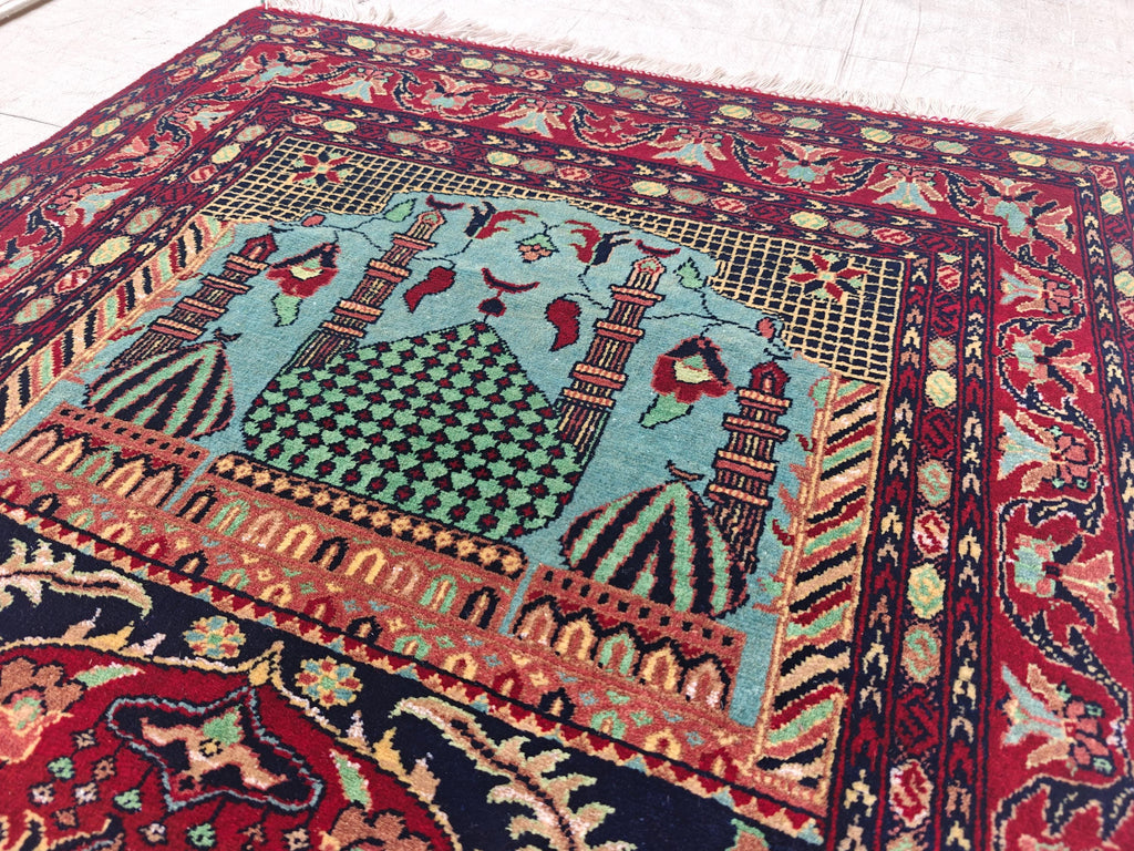 Belgian Prayer Mat 4.5x3.2 ft - Handwoven Wool Rug, Islamic Prayer Carpet, Small Area Rug for Home Decor, Wall Hanging Rug, Home Decor
