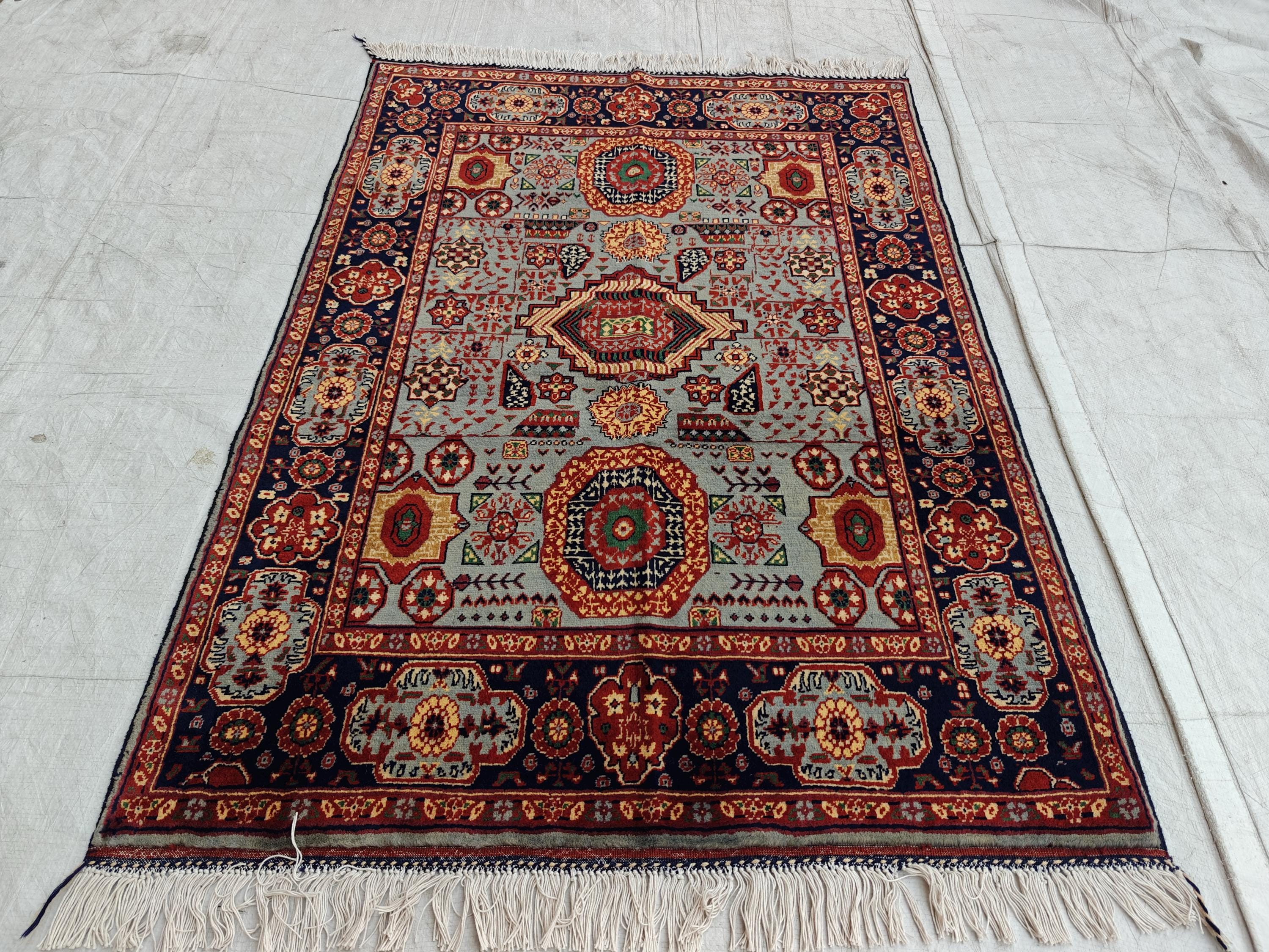 Authentic Mamluk Beljik Rug 4.8x3.4 ft - Handwoven Afghan Wool Carpet, Intricate Oriental Design, Perfect for Home Decor,