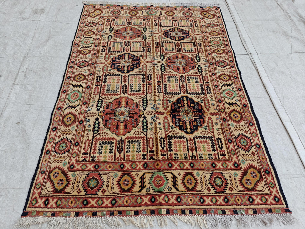 4.10x3.4 ft Handmade Beljik Gandumi Rug Authentic Afghan Wool Carpet, Traditional Oriental Design, Perfect for Home Decor, Entryway Rug"