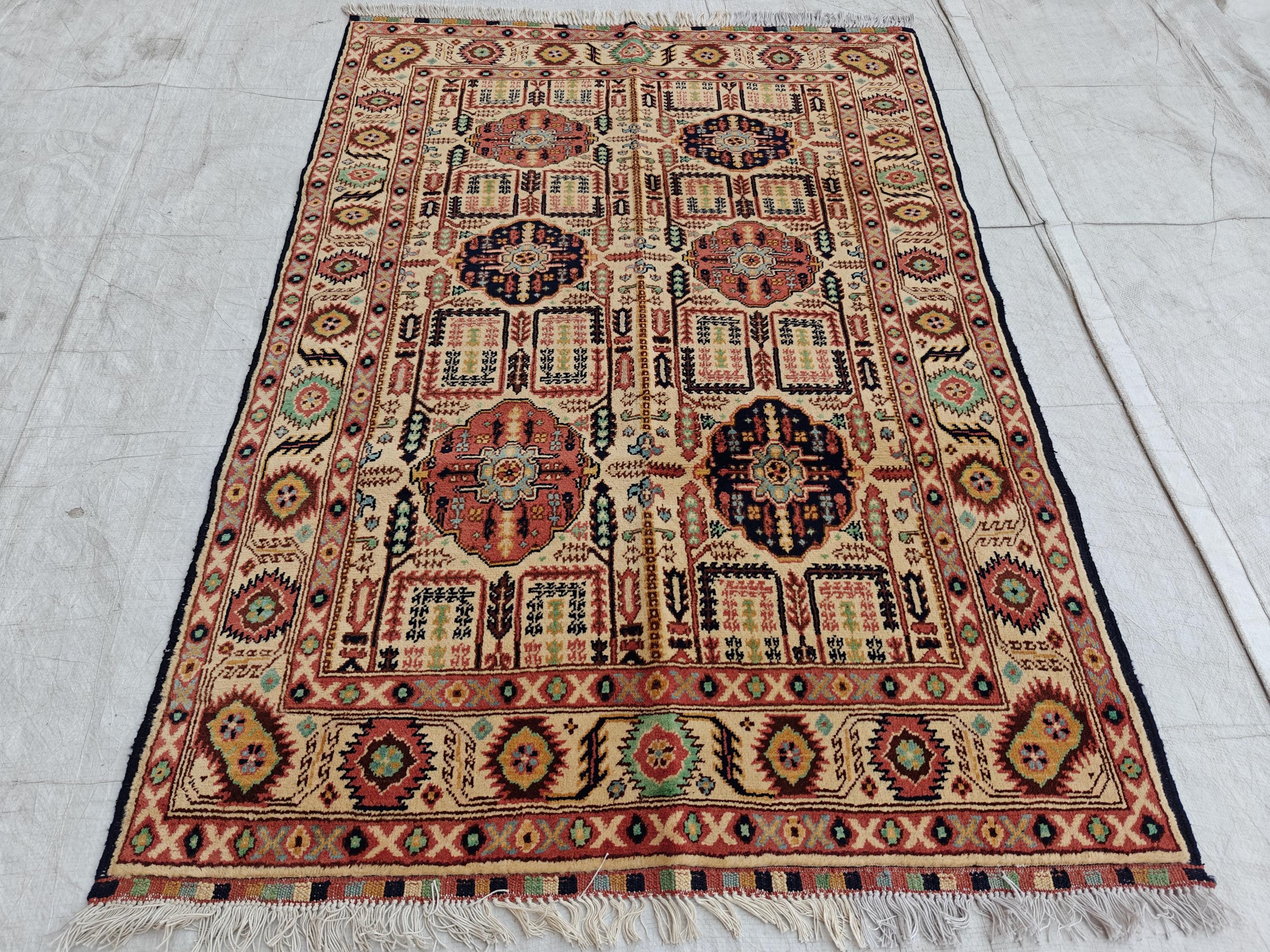 4.10x3.4 ft Handmade Beljik Gandumi Rug Authentic Afghan Wool Carpet, Traditional Oriental Design, Perfect for Home Decor, Entryway Rug"