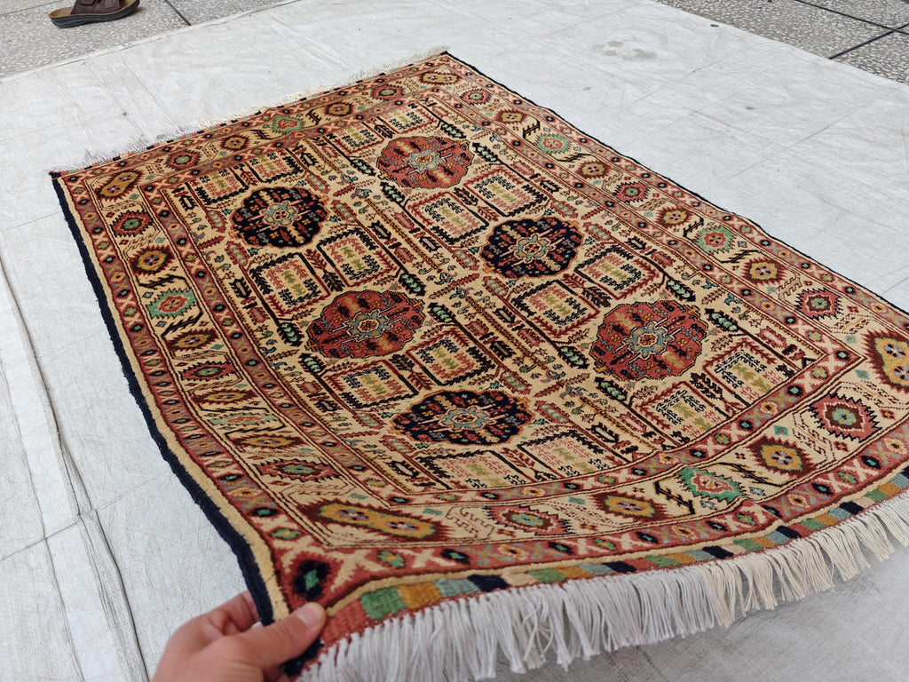 4.10x3.4 ft Handmade Beljik Gandumi Rug Authentic Afghan Wool Carpet, Traditional Oriental Design, Perfect for Home Decor, Entryway Rug"