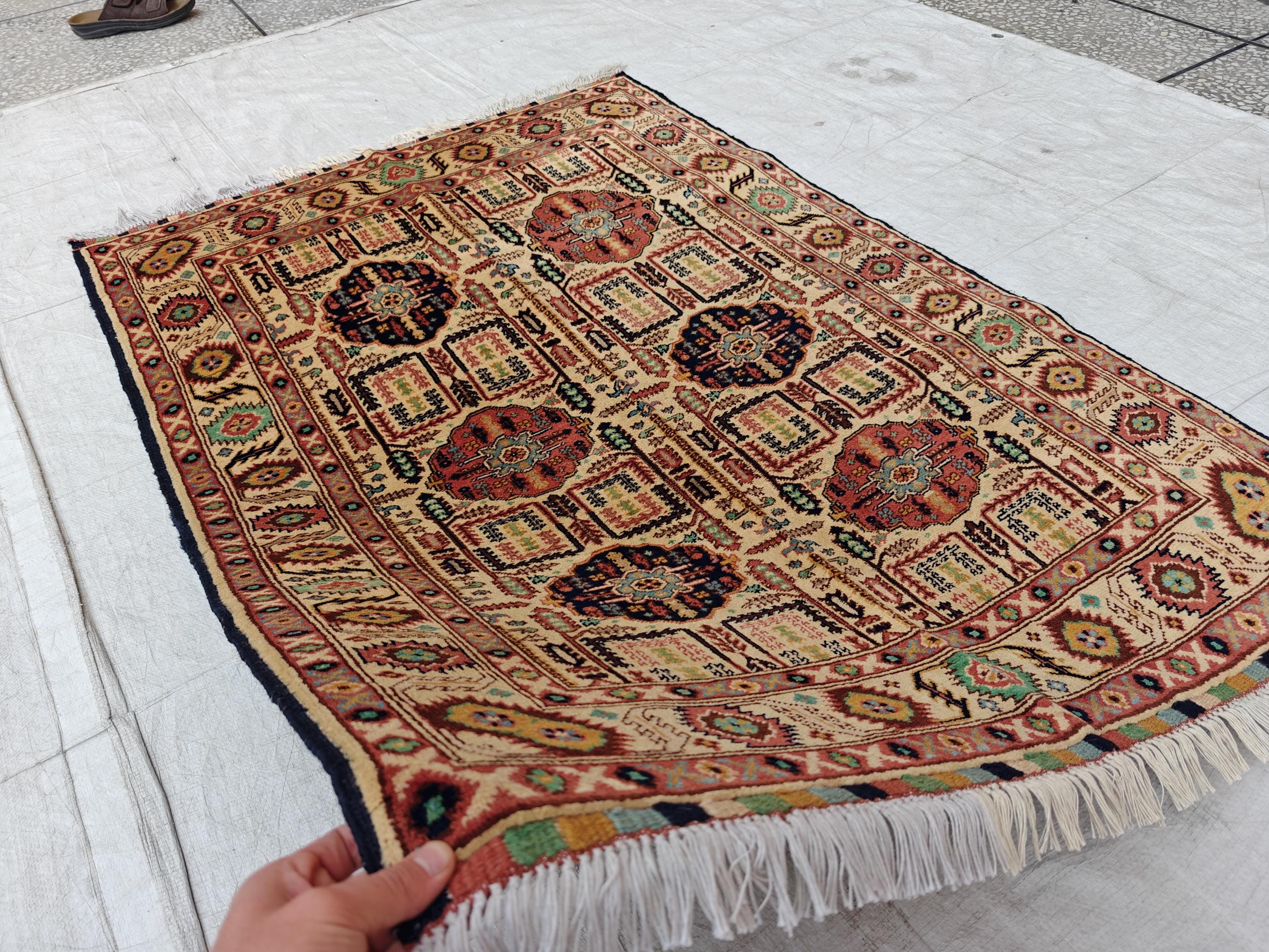 4.10x3.4 ft Handmade Beljik Gandumi Rug Authentic Afghan Wool Carpet, Traditional Oriental Design, Perfect for Home Decor, Entryway Rug"