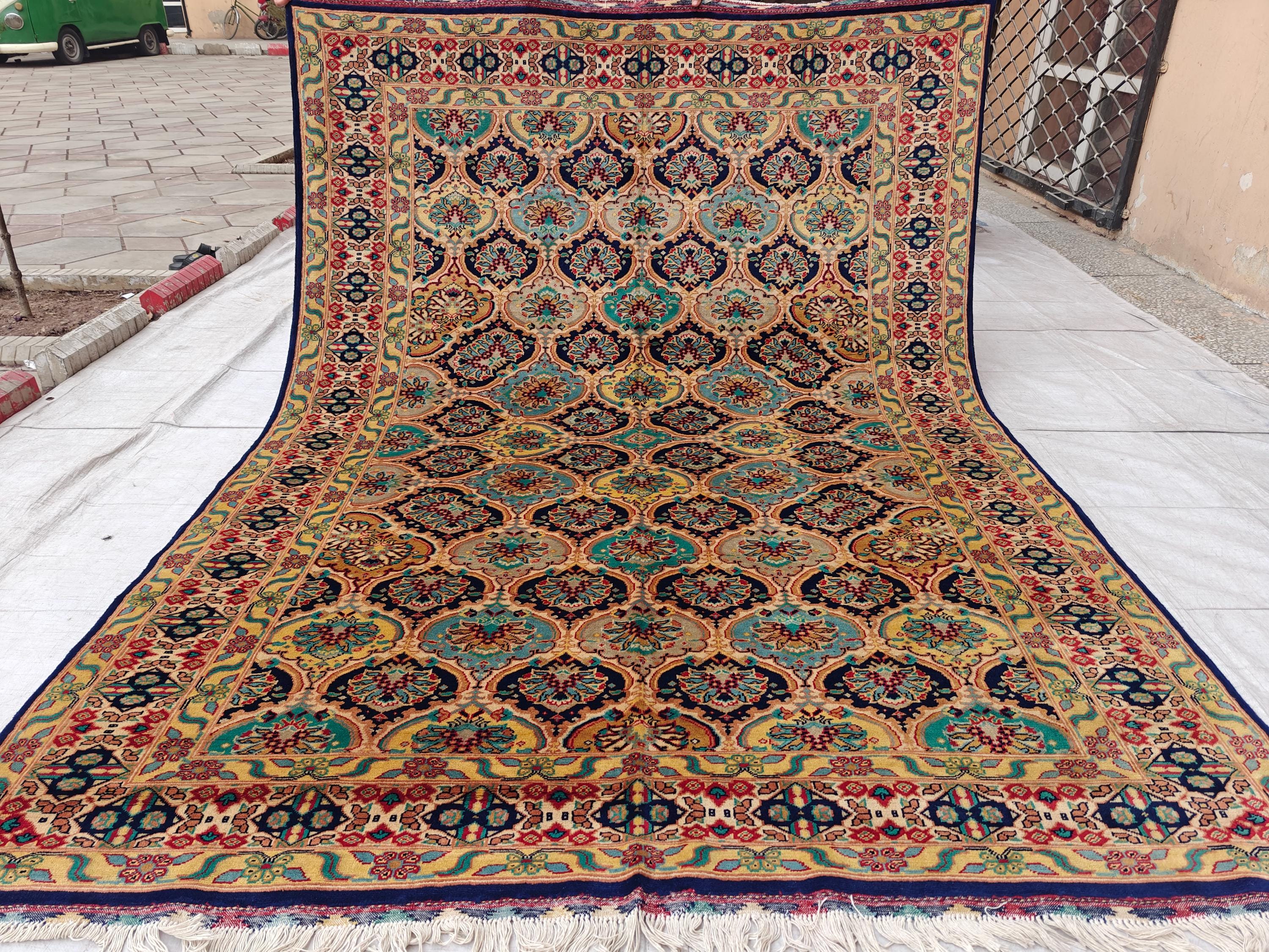 7x9 Beige and Yellow Kashi Afghan Handmade Rug, Boho Home Decor, Vintage Style Rug, Rugs For Living Room, Bedroom Rug 9.4x6.9 Medium Rug