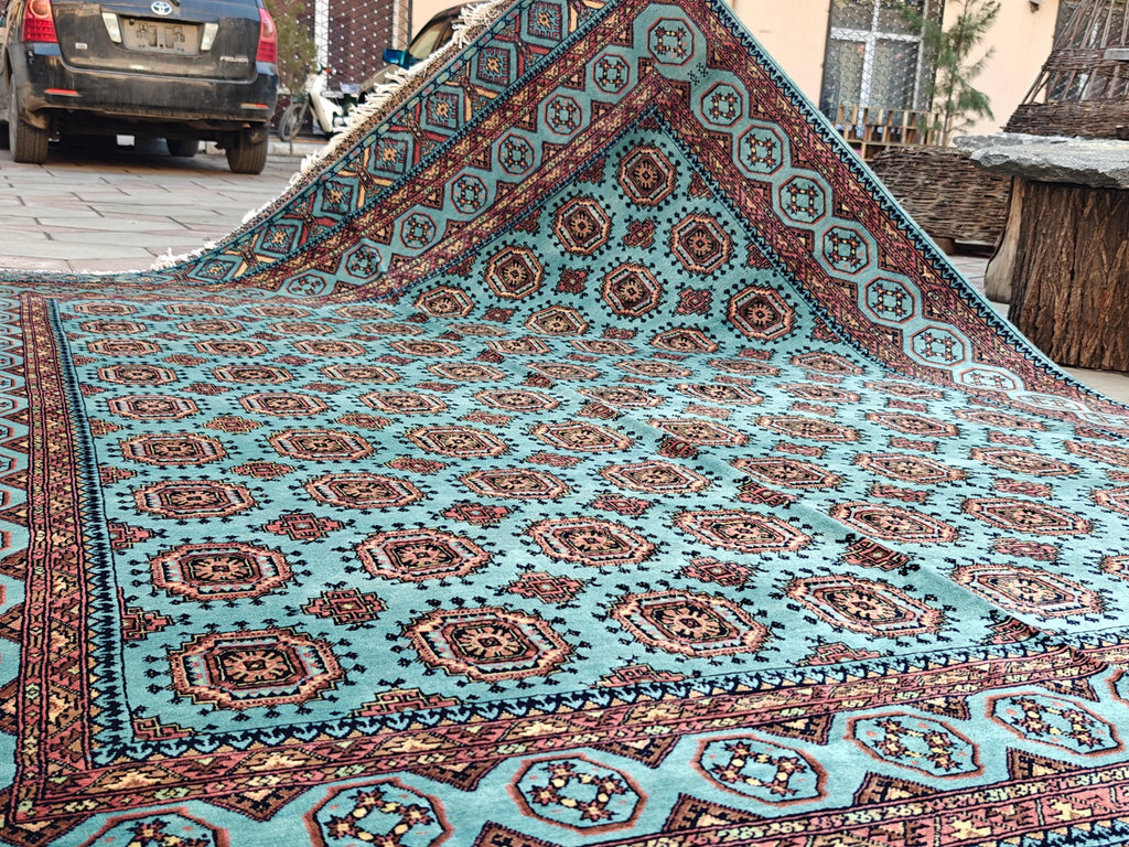 7x10 Turquoise Authentic Hand-Knotted Sarouk Rug | Persian Vintage Wool Carpet | Luxury Area Rug for Living Room, Bedroom rug 9.8x6.5 ft
