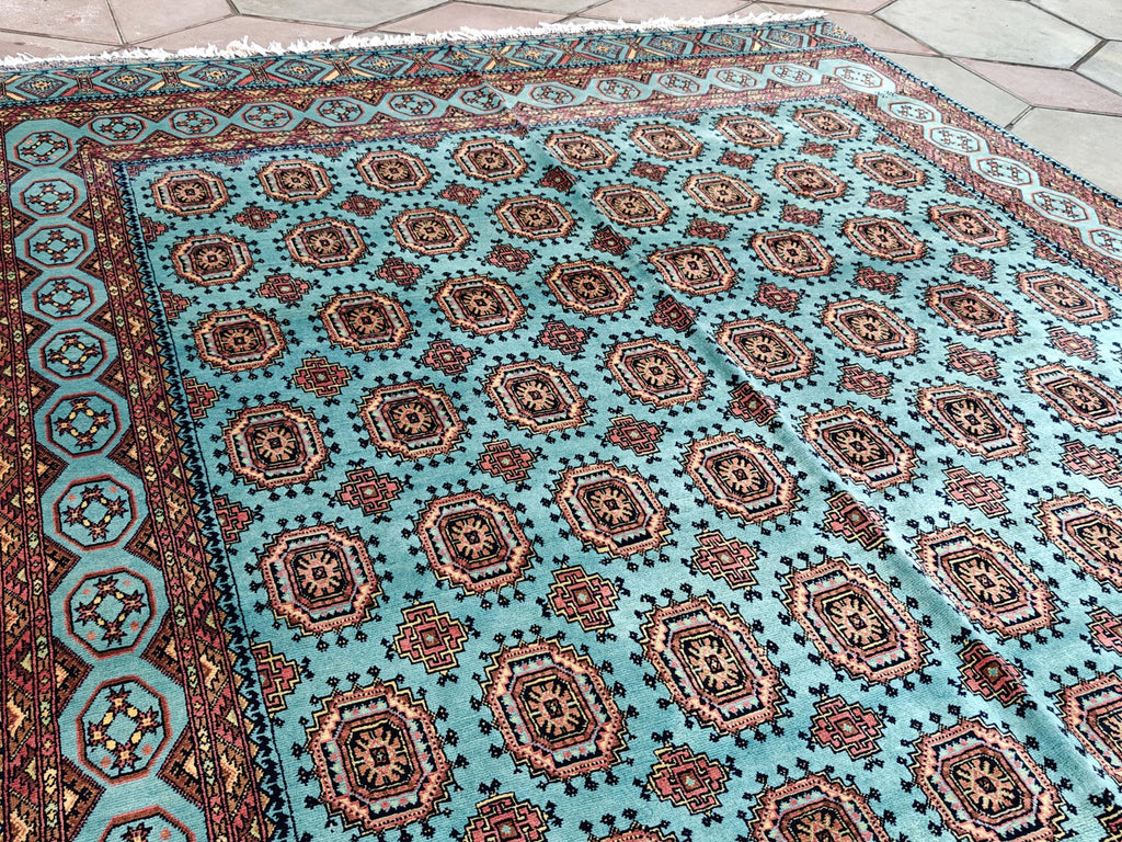 7x10 Turquoise Authentic Hand-Knotted Sarouk Rug | Persian Vintage Wool Carpet | Luxury Area Rug for Living Room, Bedroom rug 9.8x6.5 ft