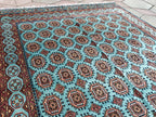 7x10 Turquoise Authentic Hand-Knotted Sarouk Rug | Persian Vintage Wool Carpet | Luxury Area Rug for Living Room, Bedroom rug 9.8x6.5 ft