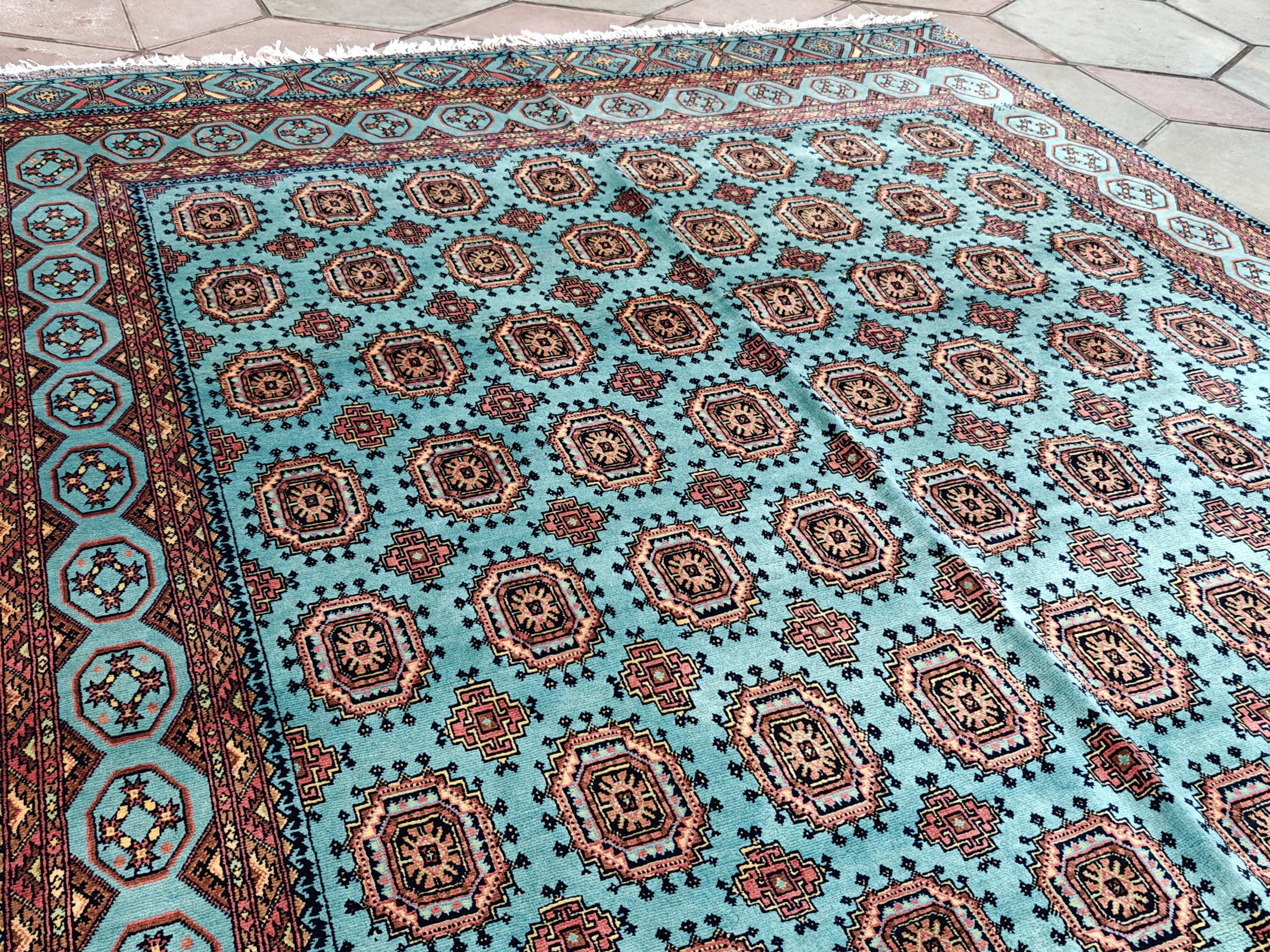 7x10 Turquoise Authentic Hand-Knotted Sarouk Rug | Persian Vintage Wool Carpet | Luxury Area Rug for Living Room, Bedroom rug 9.8x6.5 ft