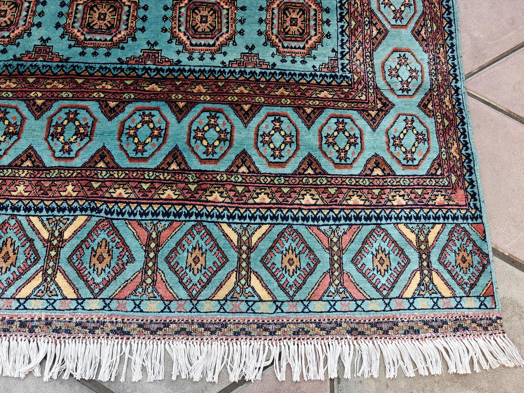 7x10 Turquoise Authentic Hand-Knotted Sarouk Rug | Persian Vintage Wool Carpet | Luxury Area Rug for Living Room, Bedroom rug 9.8x6.5 ft