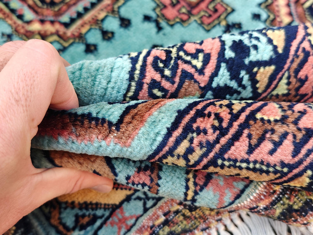 7x10 Turquoise Authentic Hand-Knotted Sarouk Rug | Persian Vintage Wool Carpet | Luxury Area Rug for Living Room, Bedroom rug 9.8x6.5 ft