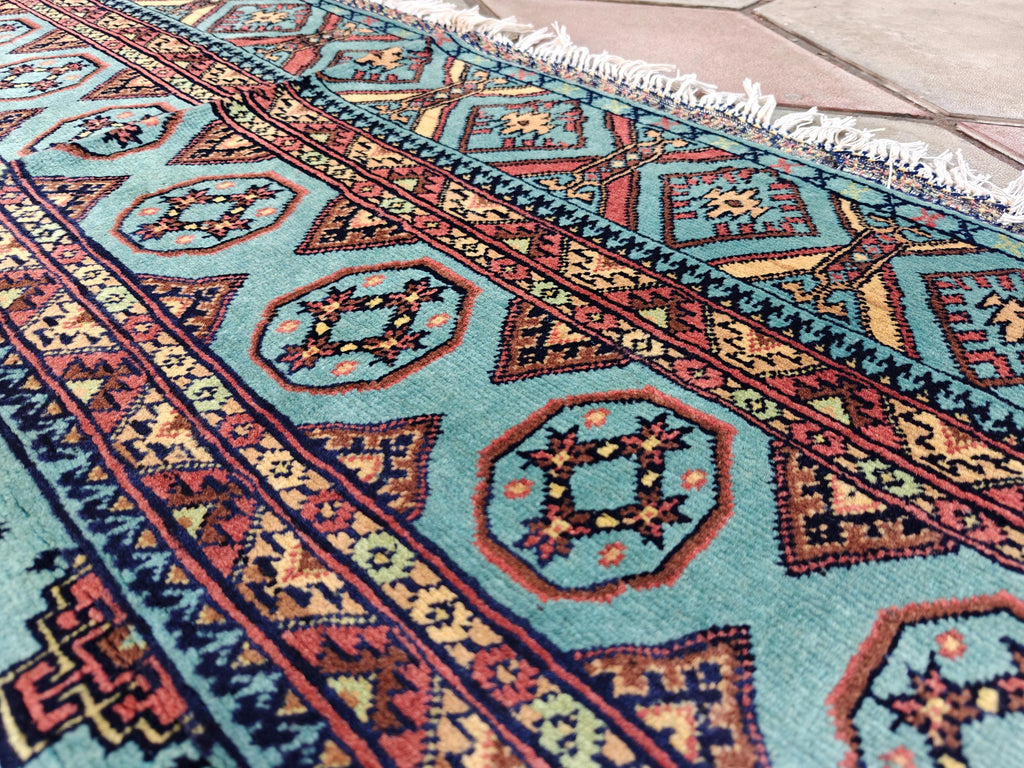 7x10 Turquoise Authentic Hand-Knotted Sarouk Rug | Persian Vintage Wool Carpet | Luxury Area Rug for Living Room, Bedroom rug 9.8x6.5 ft