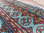 7x10 Turquoise Authentic Hand-Knotted Sarouk Rug | Persian Vintage Wool Carpet | Luxury Area Rug for Living Room, Bedroom rug 9.8x6.5 ft