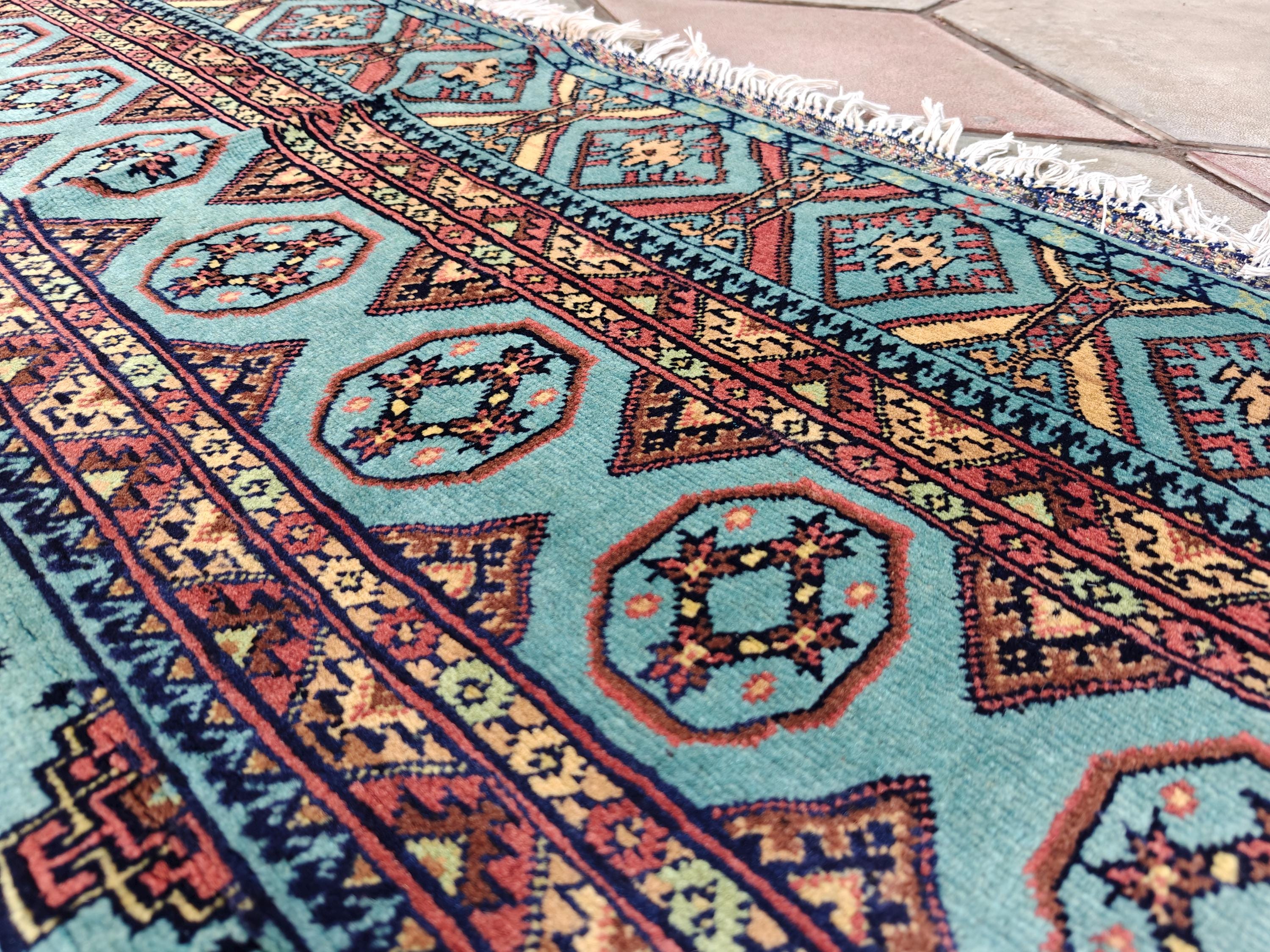 7x10 Turquoise Authentic Hand-Knotted Sarouk Rug | Persian Vintage Wool Carpet | Luxury Area Rug for Living Room, Bedroom rug 9.8x6.5 ft