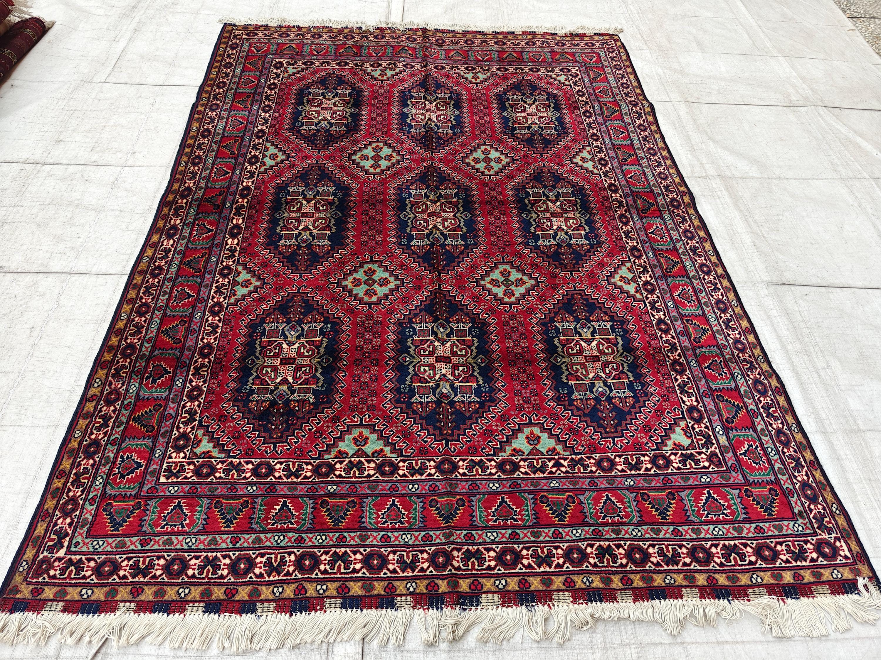 5x7 Handmade Afghan Samar Kanti Rug, Rugs For Living Room, Bedroom Rug, Vintage Style Home Decor 6.9x4.9ft, Medium Size Rug