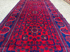 2x10 Red and Navy Blue Bukhara Afghan Handwoven Runner Rug, Hallway Runner, Vintage Style Home Decor, Entryway Runner, Stairs Rug 9.8x2.6ft