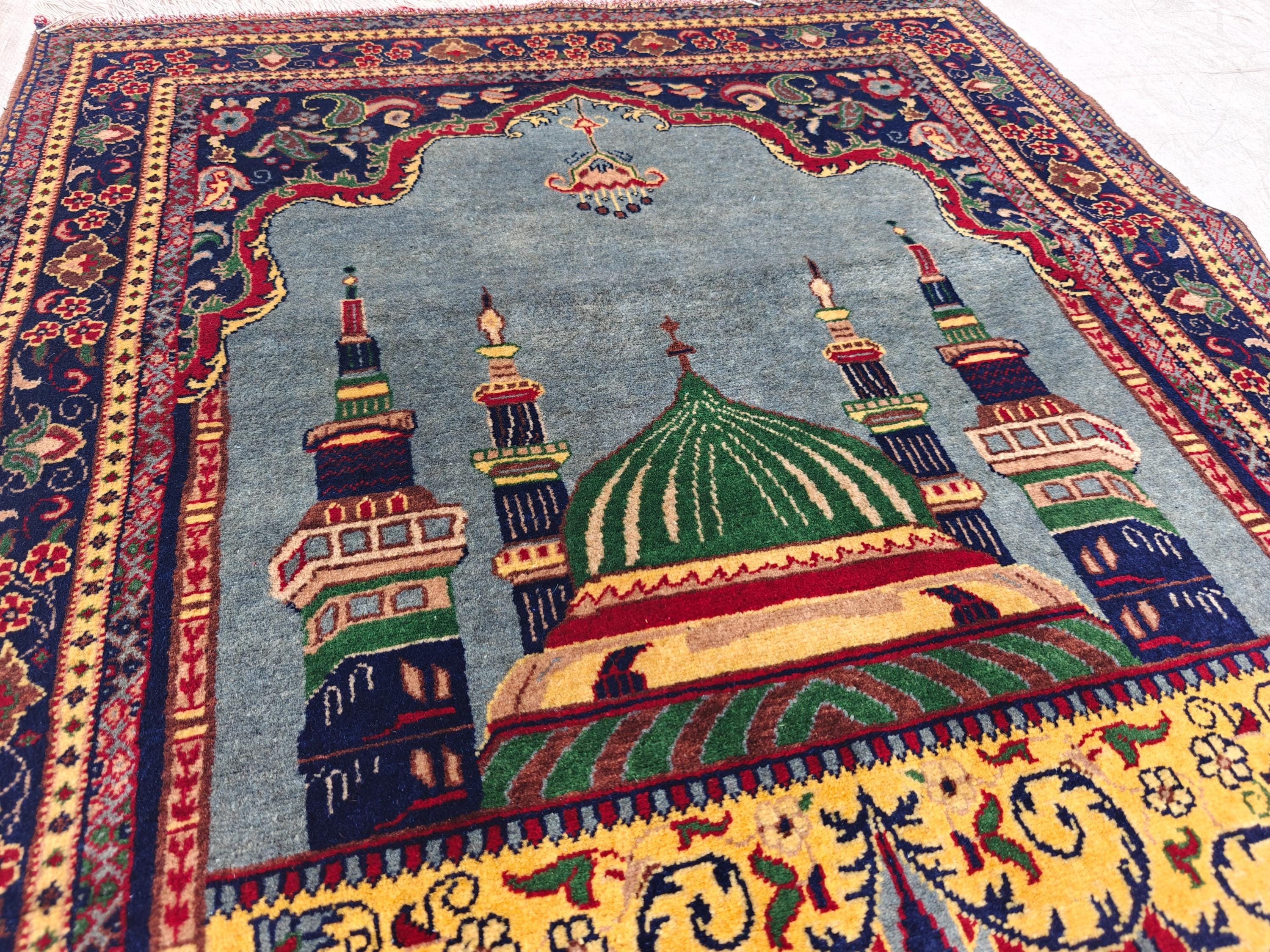 4.9x2.11 ft Vintage Belgian Prayer Mat Handwoven Wool Rug, Islamic Prayer Carpet, Small Area Rug for Home Decor”