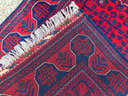2x10 Red and Navy Blue Bukhara Afghan Handwoven Runner Rug, Hallway Runner, Vintage Style Home Decor, Entryway Runner, Stairs Rug 9.8x2.6ft