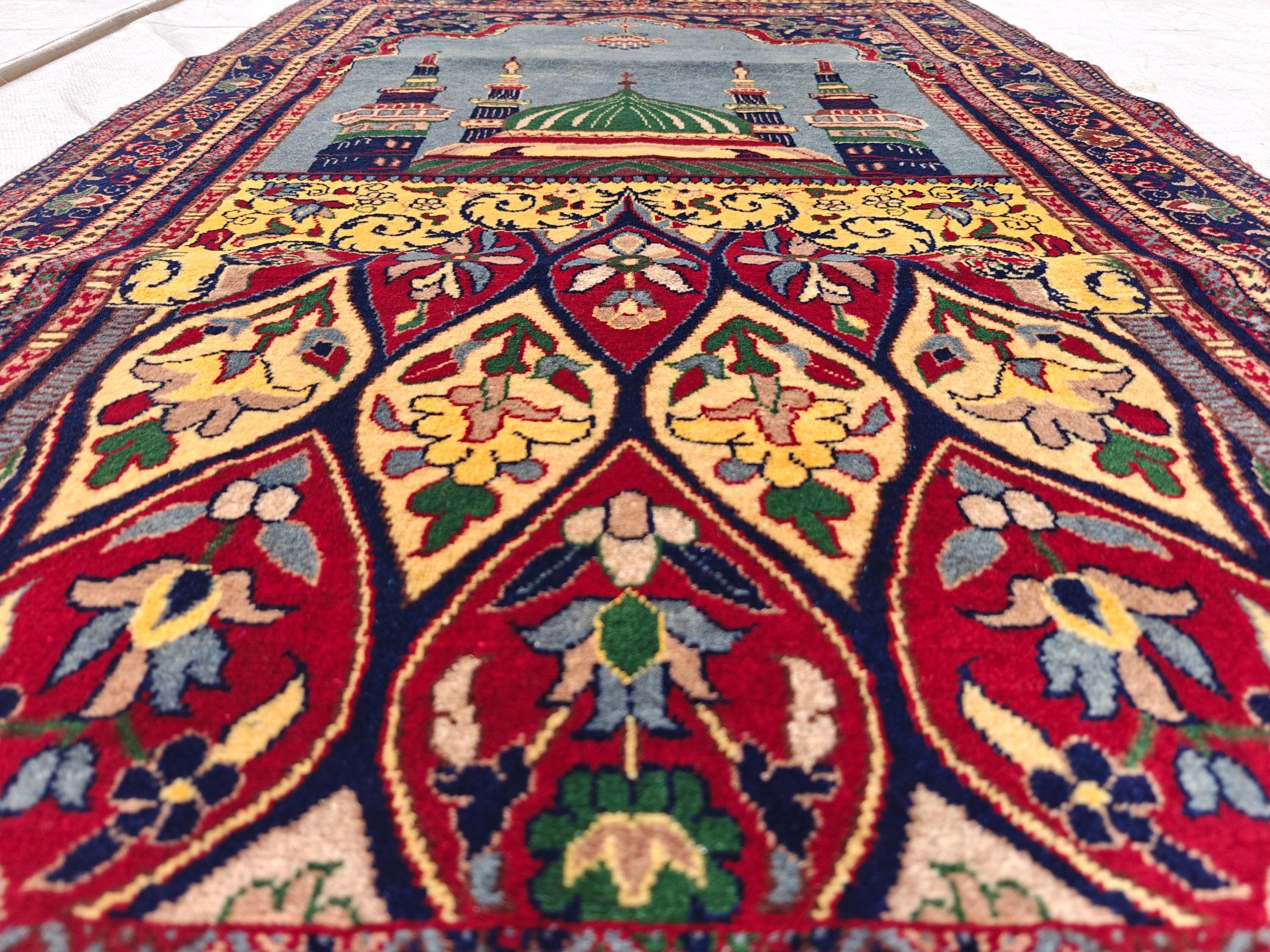 4.9x2.11 ft Vintage Belgian Prayer Mat Handwoven Wool Rug, Islamic Prayer Carpet, Small Area Rug for Home Decor”