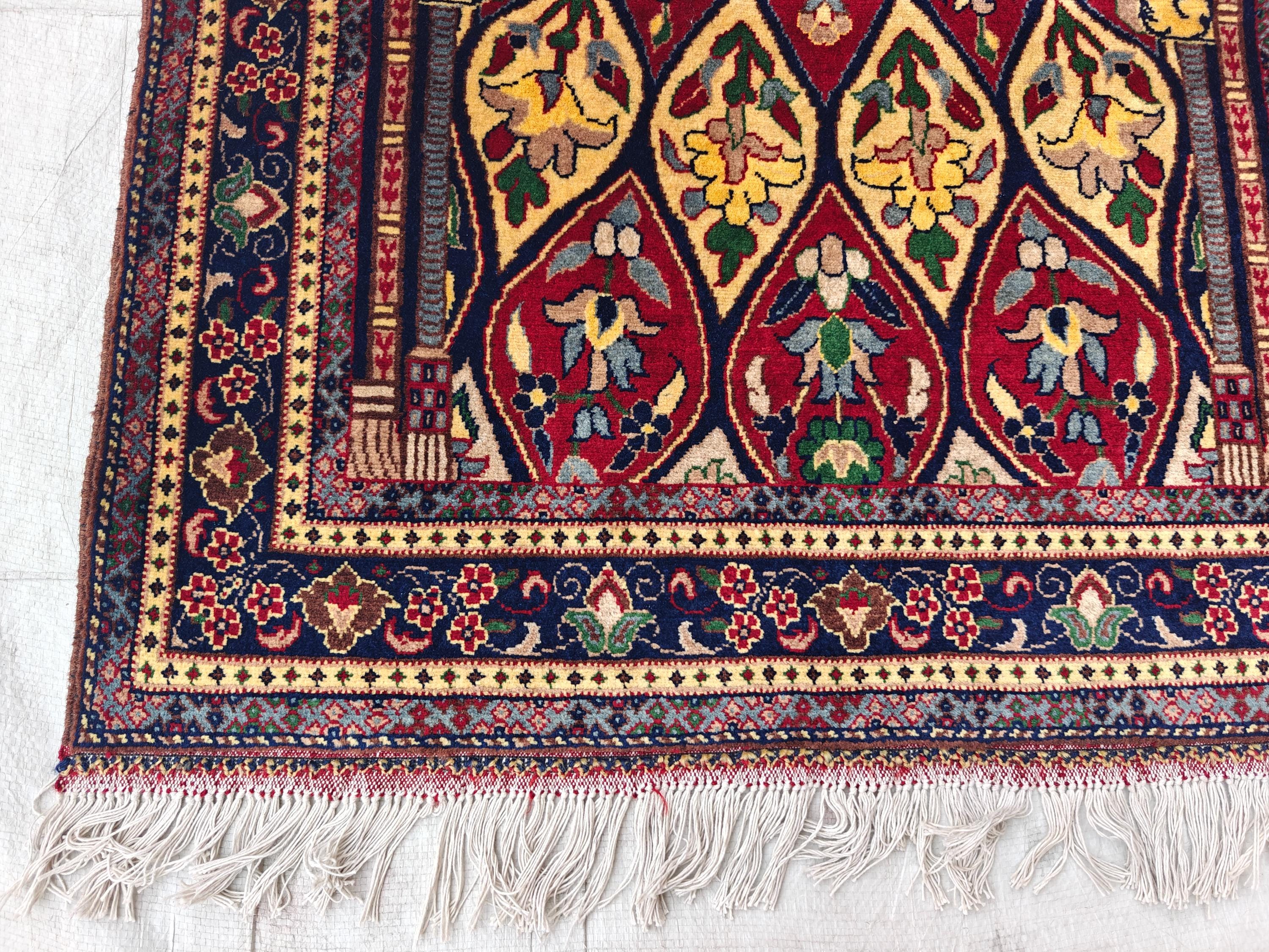 4.9x2.11 ft Vintage Belgian Prayer Mat Handwoven Wool Rug, Islamic Prayer Carpet, Small Area Rug for Home Decor”