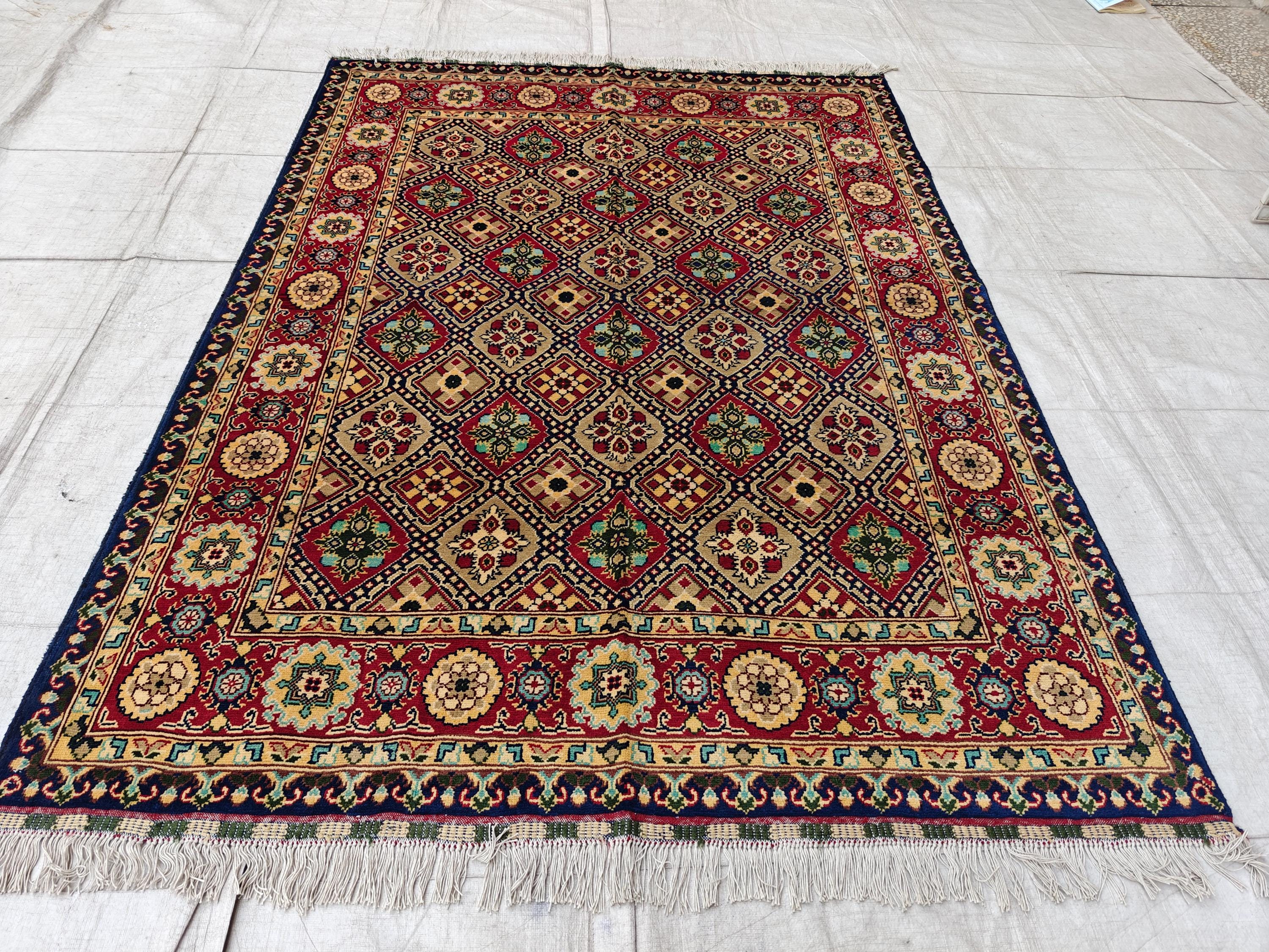 5x7 Colorful Yousafi Afghan Handwoven Rug, Vintage Style Home Decor, Rugs For Living Room, Bedroom Rug 6.10 x 4.11 ft, Medium Size Rug
