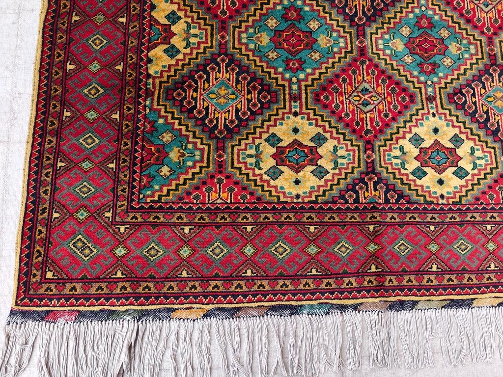 Square Yousafi Afghan Handmade Rug 4.8 x 4.4 ft, Small Area Rug, Entryway Rug, Door Mat
