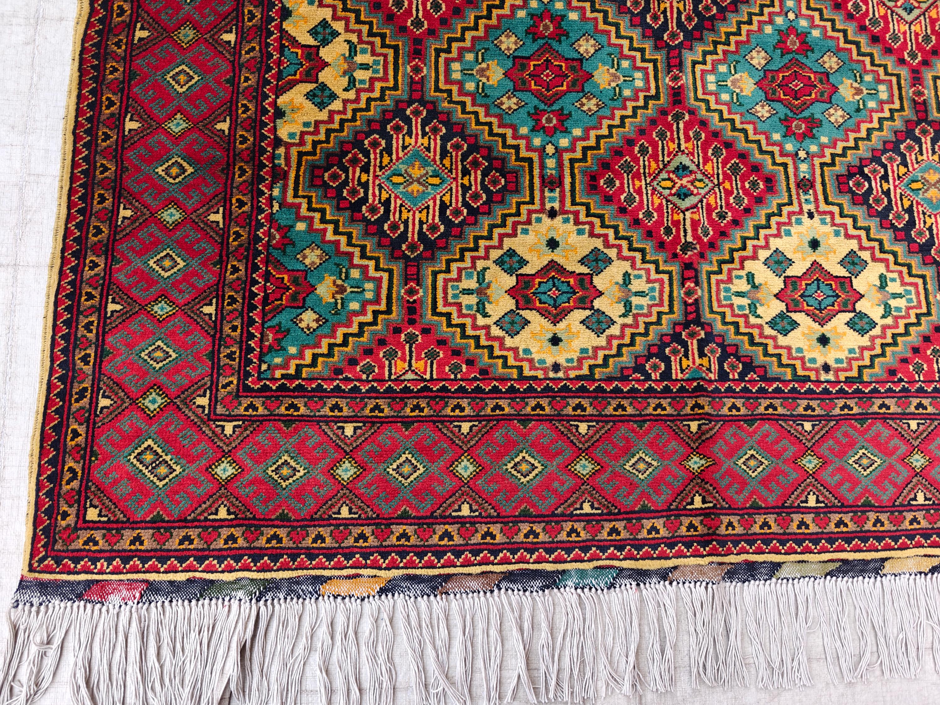 Square Yousafi Afghan Handmade Rug 4.8 x 4.4 ft, Small Area Rug, Entryway Rug, Door Mat