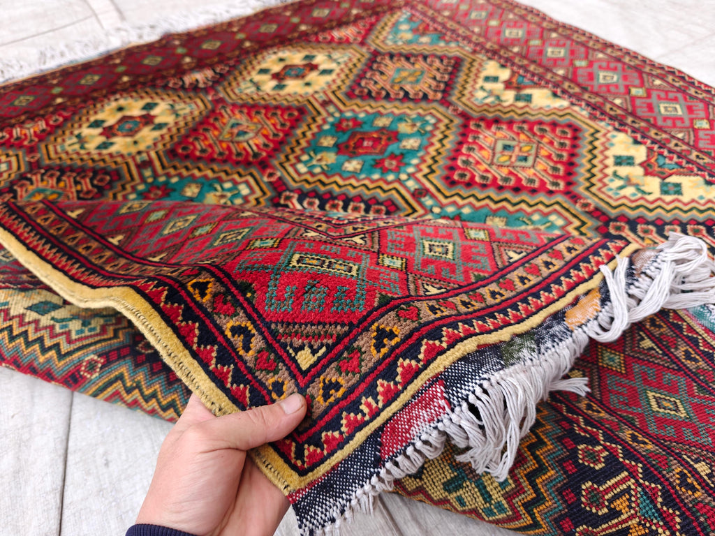 Square Yousafi Afghan Handmade Rug 4.8 x 4.4 ft, Small Area Rug, Entryway Rug, Door Mat