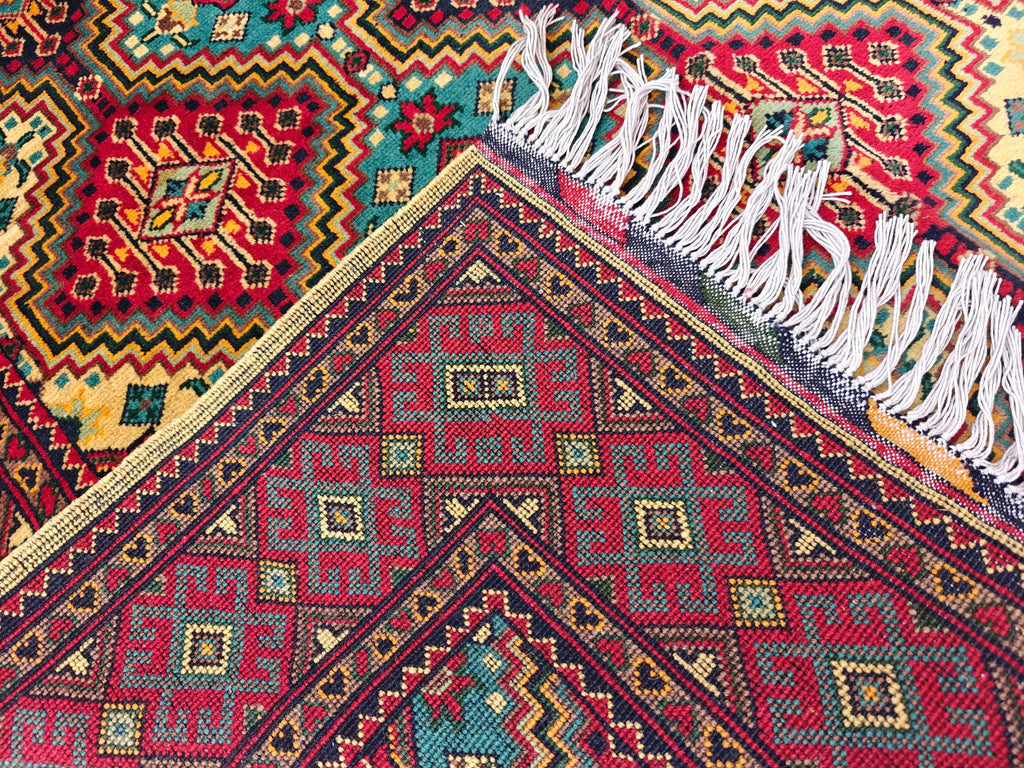 Square Yousafi Afghan Handmade Rug 4.8 x 4.4 ft, Small Area Rug, Entryway Rug, Door Mat