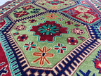 3x8 Afghan Runner Rug Tribal Green Bukhara Handwoven Turkmen Wool Rug, Natural Veg Dyes Rug, Hallway Runner 3.4x8.2, Entryway Rug