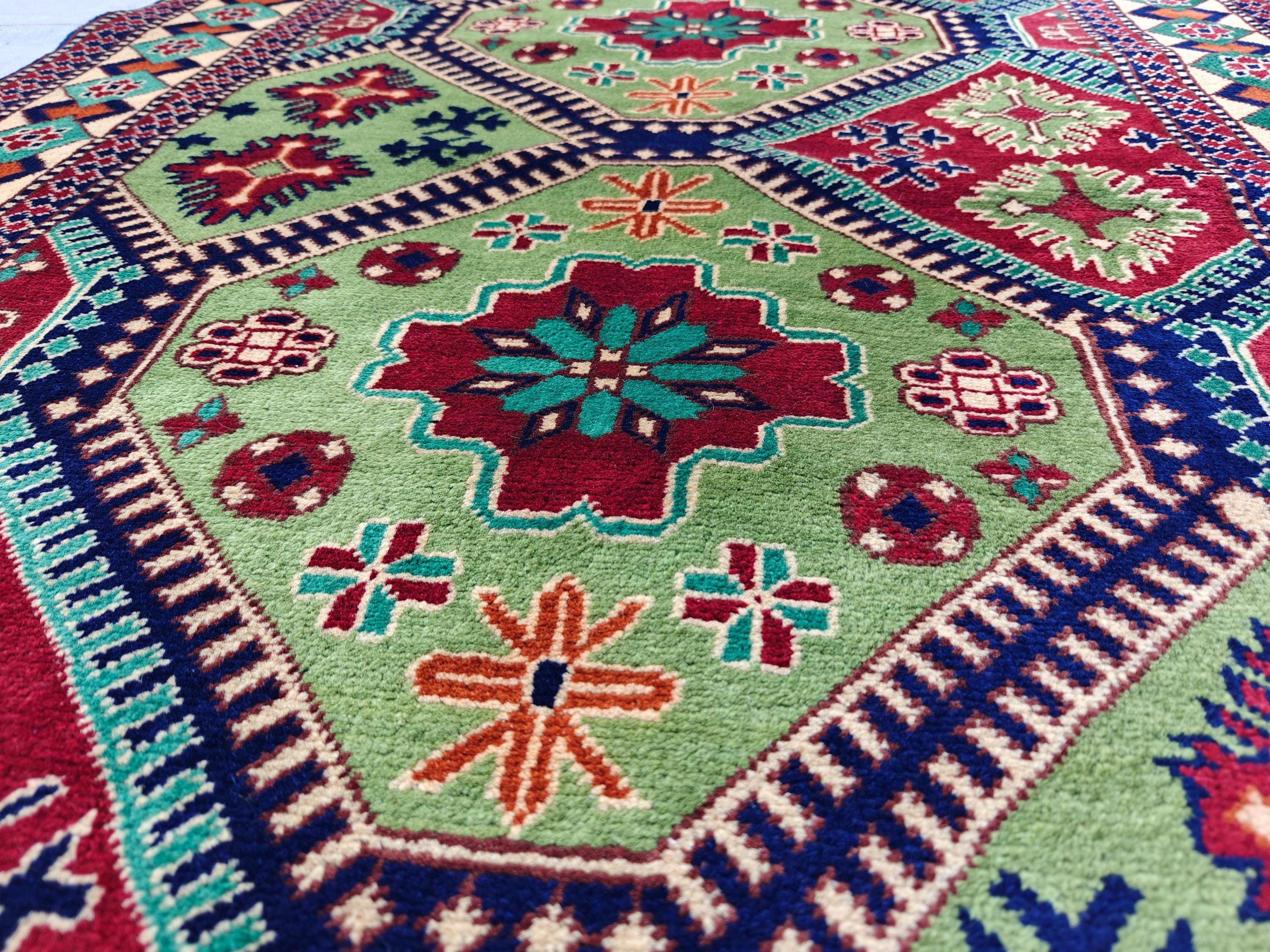 3x8 Afghan Runner Rug Tribal Green Bukhara Handwoven Turkmen Wool Rug, Natural Veg Dyes Rug, Hallway Runner 3.4x8.2, Entryway Rug