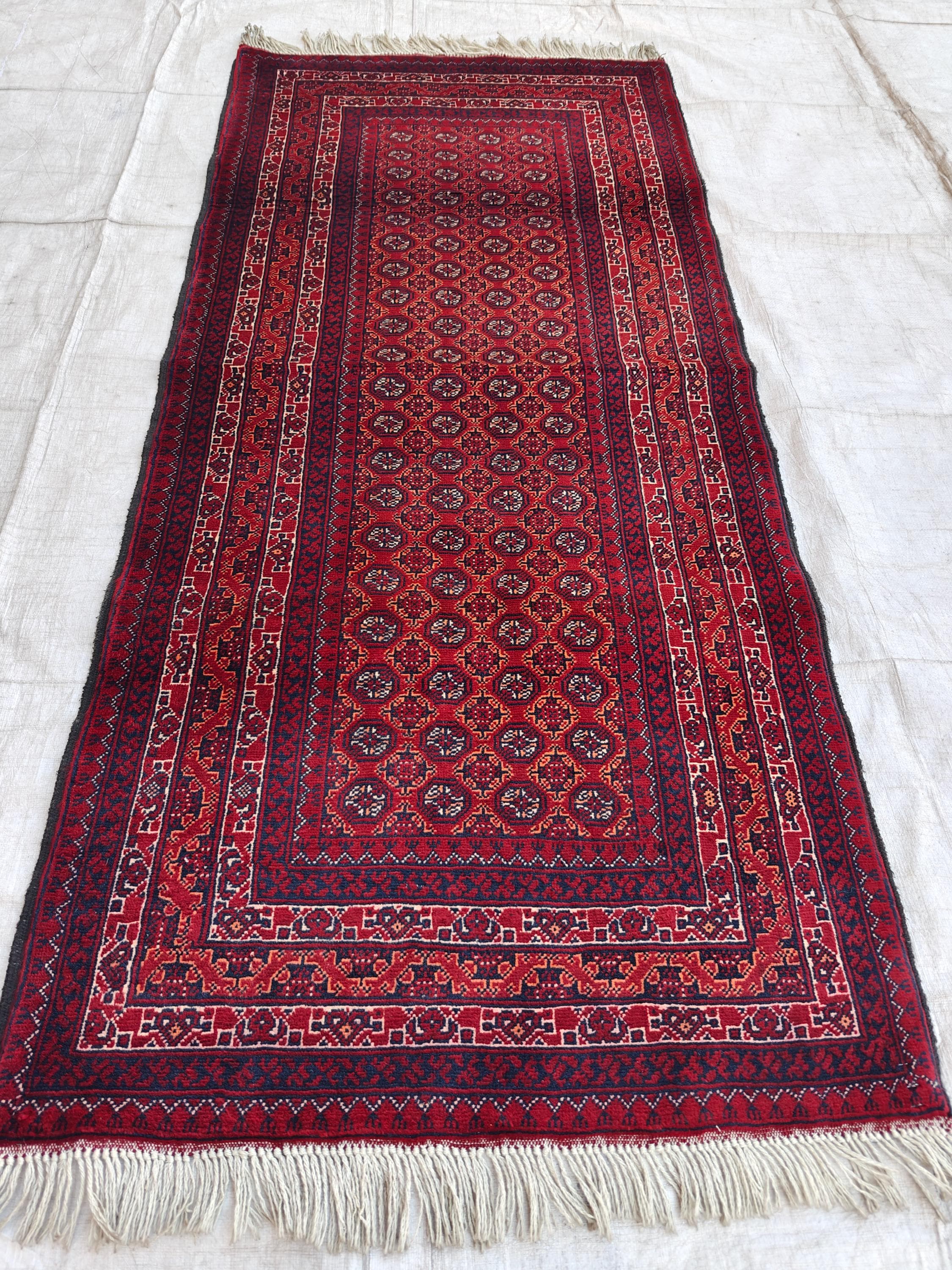 3x6 ft Afghan Short Runner Rug Vintage Mawrai Gul Handmade Soft Wool Rug, Oriental Floral Design Red Rug, Kitchen Runner Turkmen Tribal Rug