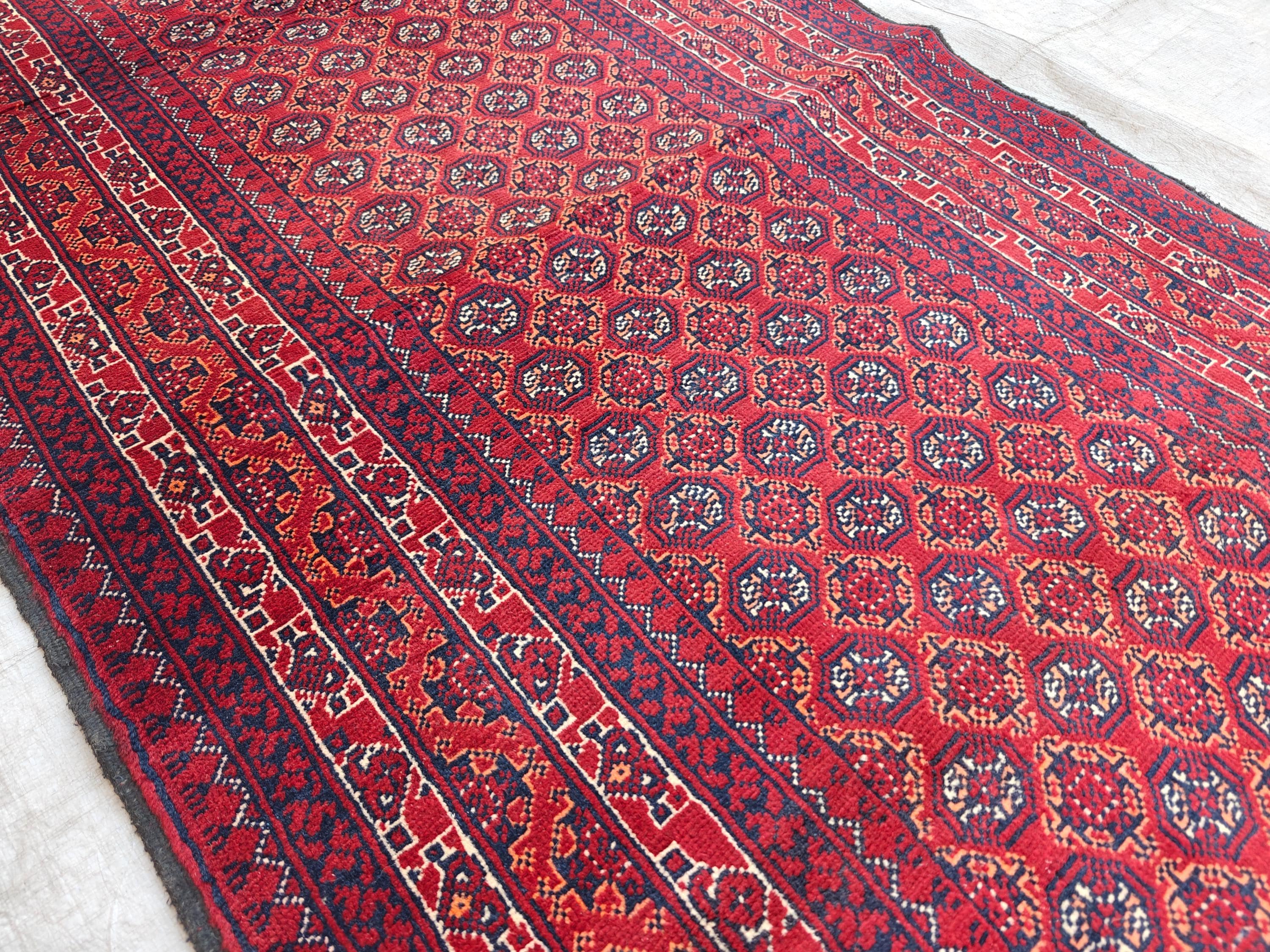 3x6 ft Afghan Short Runner Rug Vintage Mawrai Gul Handmade Soft Wool Rug, Oriental Floral Design Red Rug, Kitchen Runner Turkmen Tribal Rug
