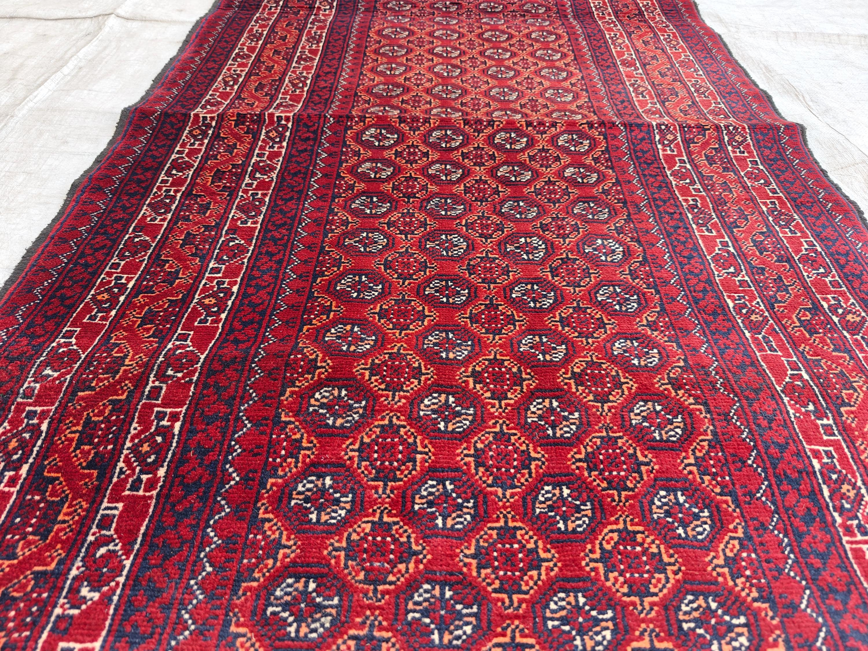 3x6 ft Afghan Short Runner Rug Vintage Mawrai Gul Handmade Soft Wool Rug, Oriental Floral Design Red Rug, Kitchen Runner Turkmen Tribal Rug