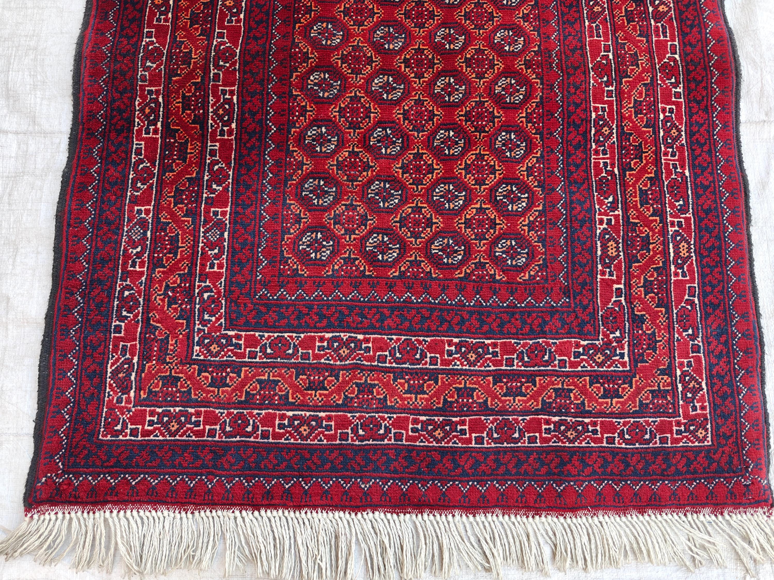 3x6 ft Afghan Short Runner Rug Vintage Mawrai Gul Handmade Soft Wool Rug, Oriental Floral Design Red Rug, Kitchen Runner Turkmen Tribal Rug