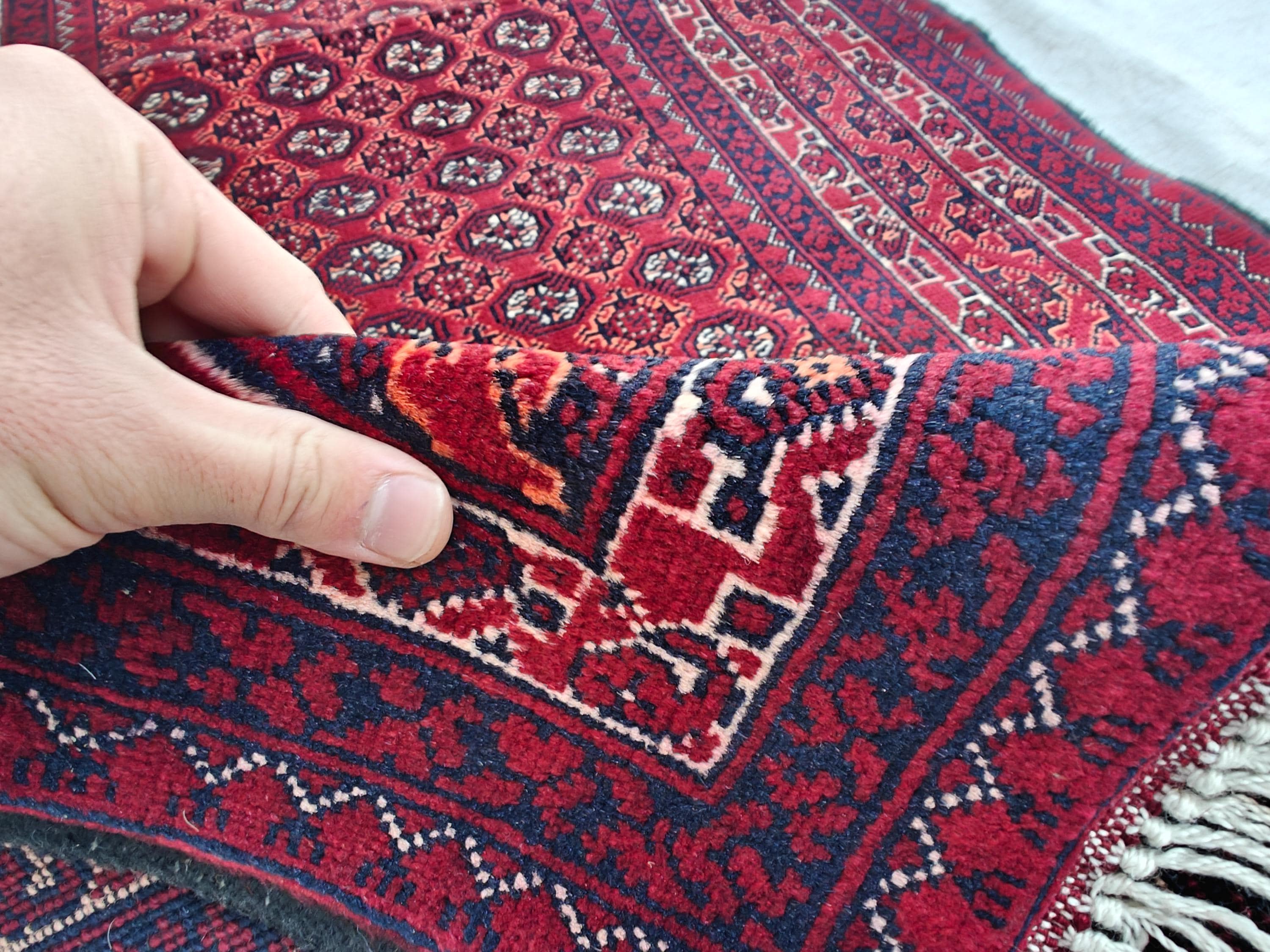 3x6 ft Afghan Short Runner Rug Vintage Mawrai Gul Handmade Soft Wool Rug, Oriental Floral Design Red Rug, Kitchen Runner Turkmen Tribal Rug