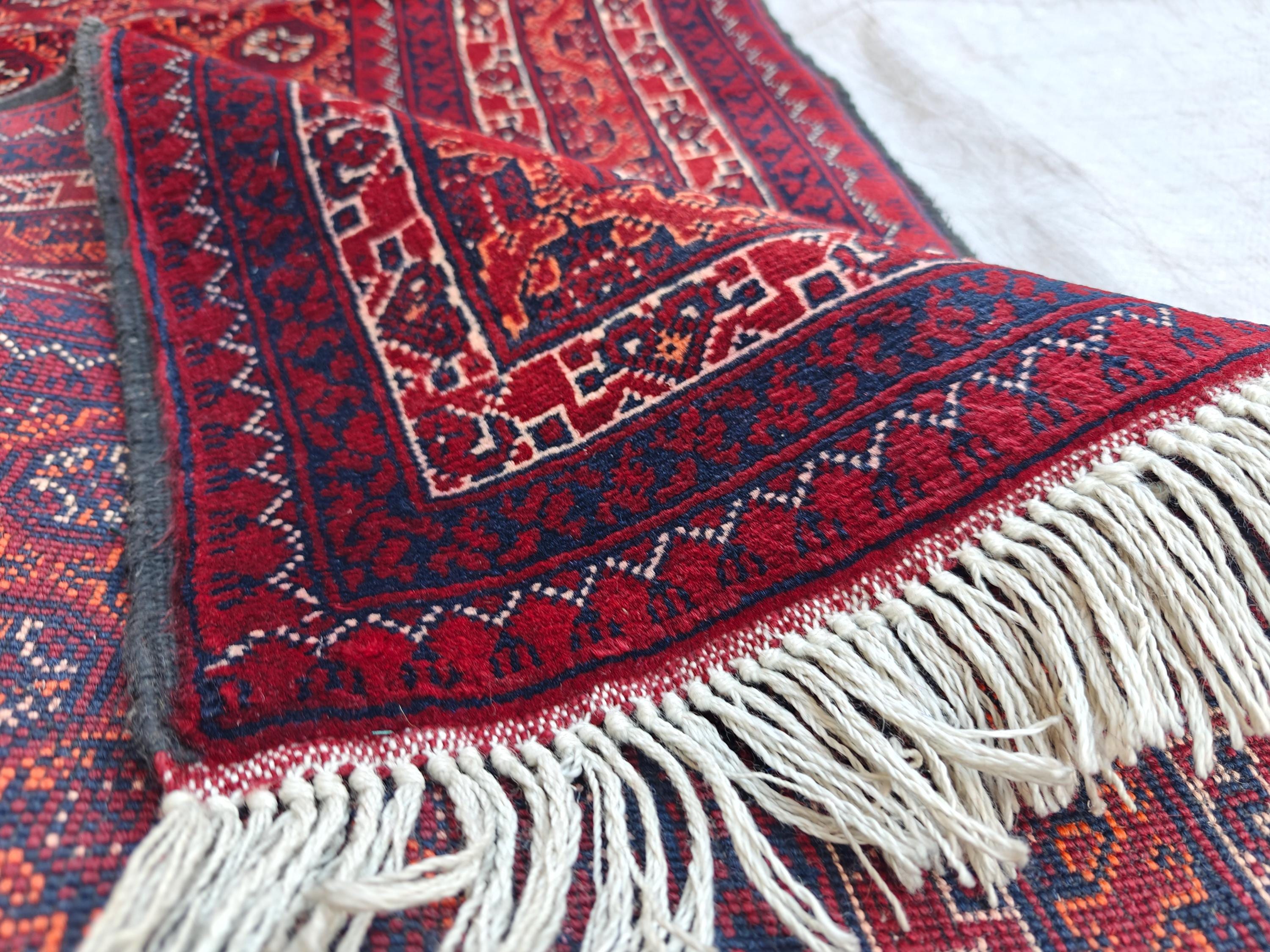 3x6 ft Afghan Short Runner Rug Vintage Mawrai Gul Handmade Soft Wool Rug, Oriental Floral Design Red Rug, Kitchen Runner Turkmen Tribal Rug