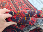 Antique 3x10 Afghan Runner Rug, Handknotted Tribal Bokhara Rug, 100% Soft Wool Vintage Turkmen Geometric Carpet, Red Hallway Runner 2.10x9.8