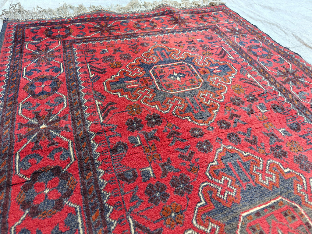 Antique 3x10 Afghan Runner Rug, Handknotted Tribal Bokhara Rug, 100% Soft Wool Vintage Turkmen Geometric Carpet, Red Hallway Runner 2.10x9.8
