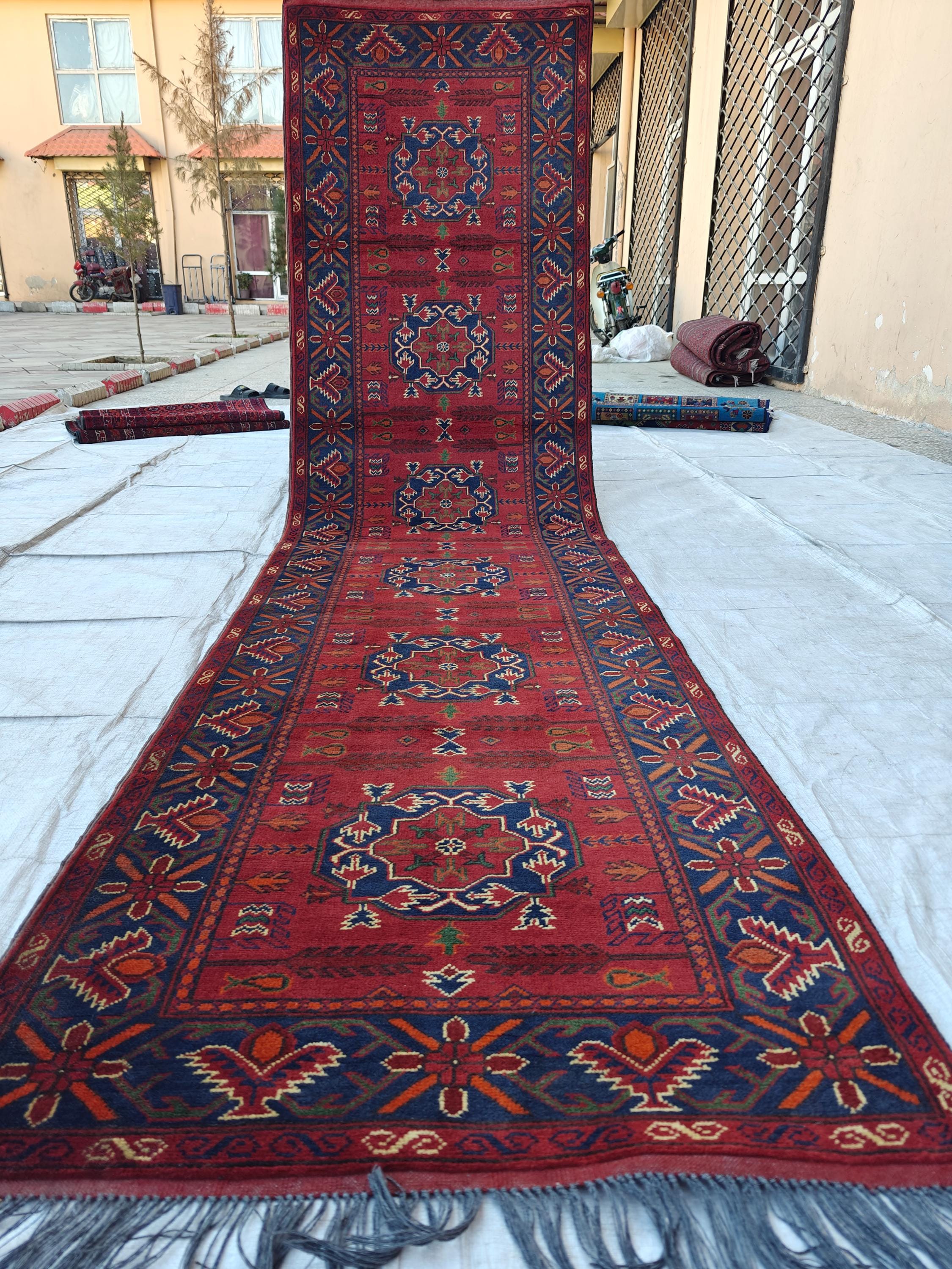 11 ft Vintage Runner Rug, Bukhara Turkmen Tribal Handmade Wool Red Rug, Oriental Afghan Antique Kagai Veg Dyes 3x11 Rug, Hallway Runner Rug