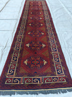Afghan Rug 10ft Runner Rug, Vintage Khal Mohammadi Handmade Wool Rug, Oriental Turkmen Tribal Rug, 2.7x9.7 ft Kitchen Runner, Hallway Runner