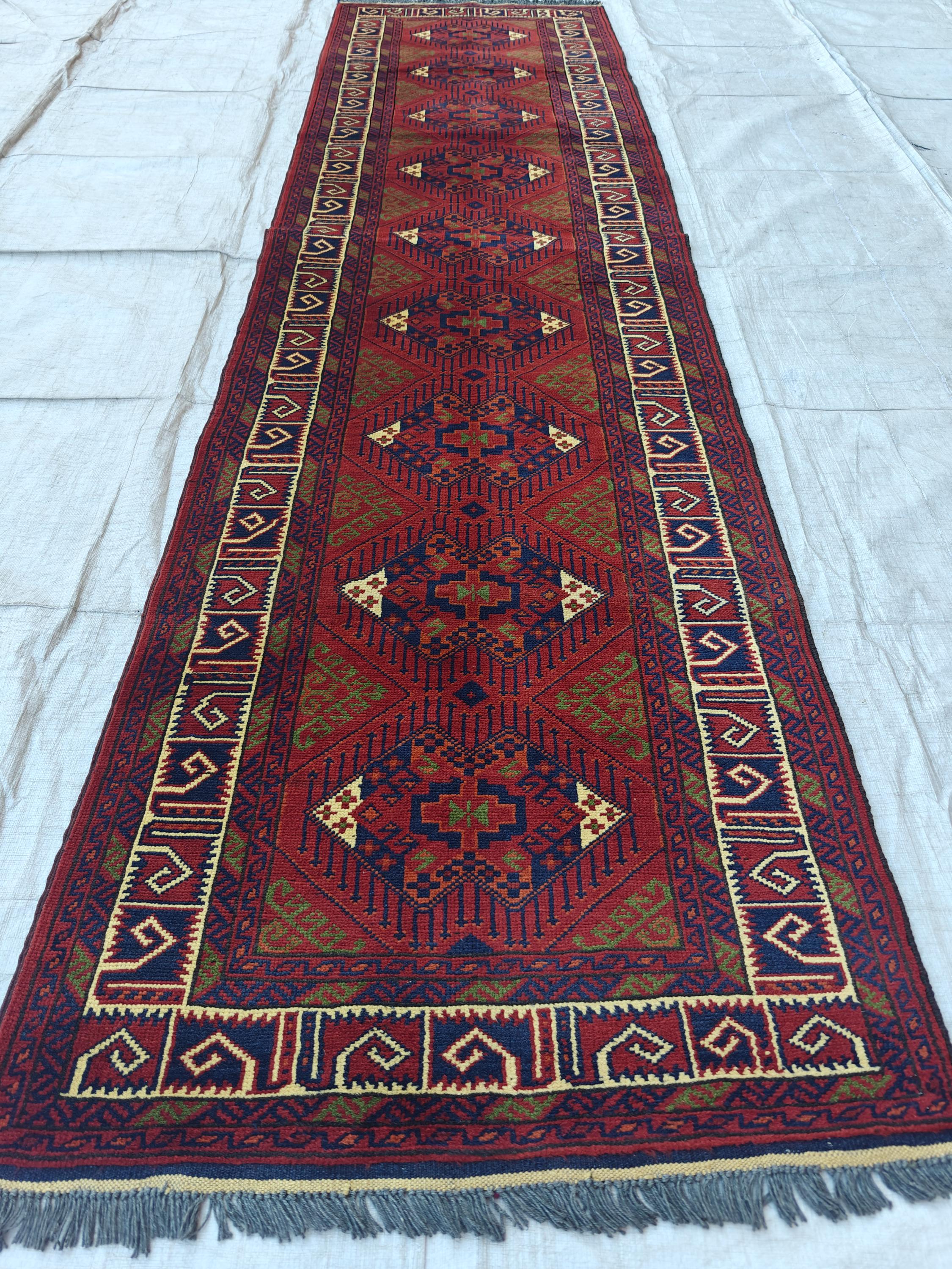 Afghan Rug 10ft Runner Rug, Vintage Khal Mohammadi Handmade Wool Rug, Oriental Turkmen Tribal Rug, 2.7x9.7 ft Kitchen Runner, Hallway Runner