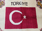 3.10x2.9 Turkish Map Handmade Afghan Rug, Wall Hanging, Decorative Rug, Home Decor Rug