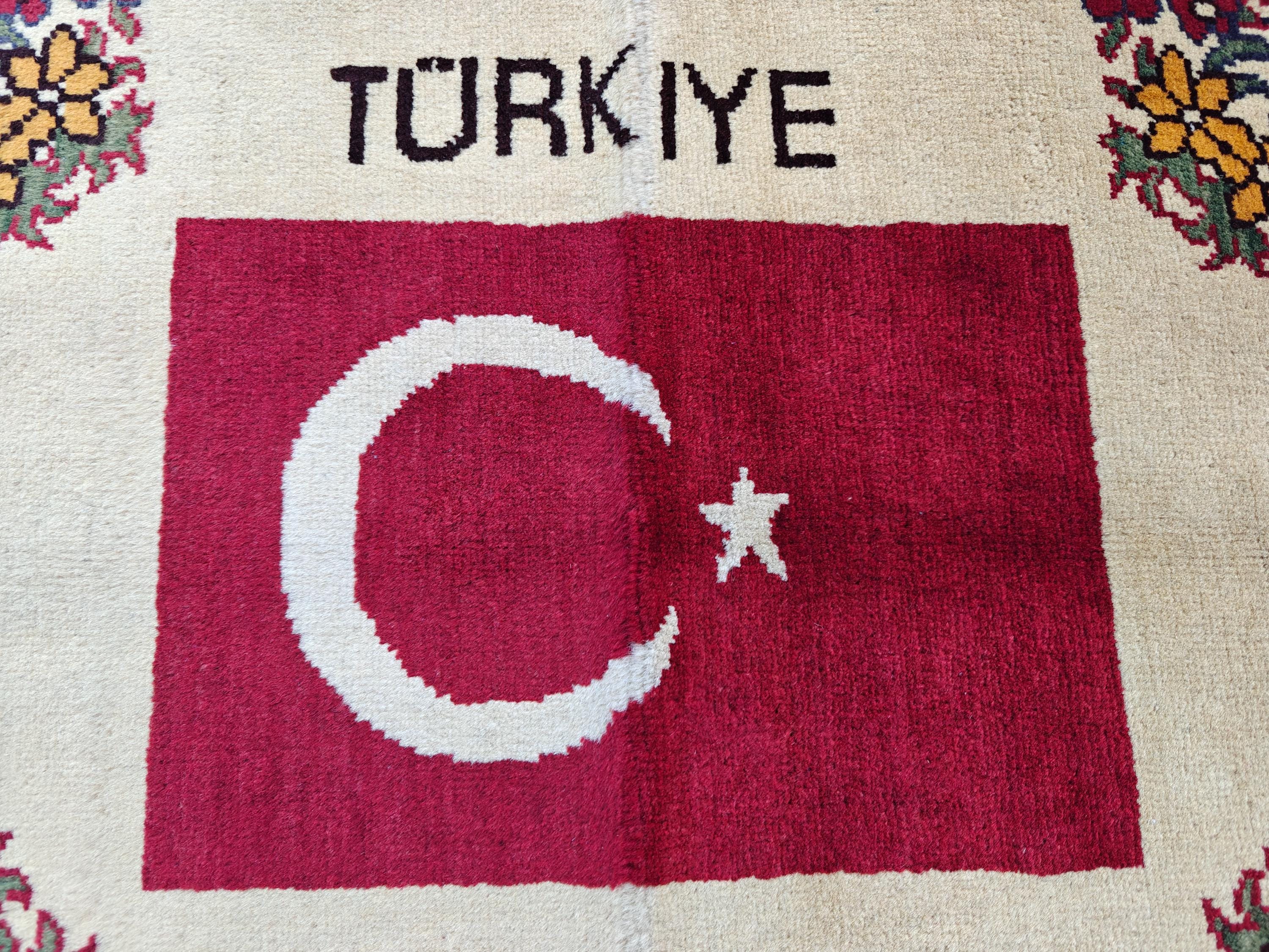 3.10x2.9 Turkish Map Handmade Afghan Rug, Wall Hanging, Decorative Rug, Home Decor Rug