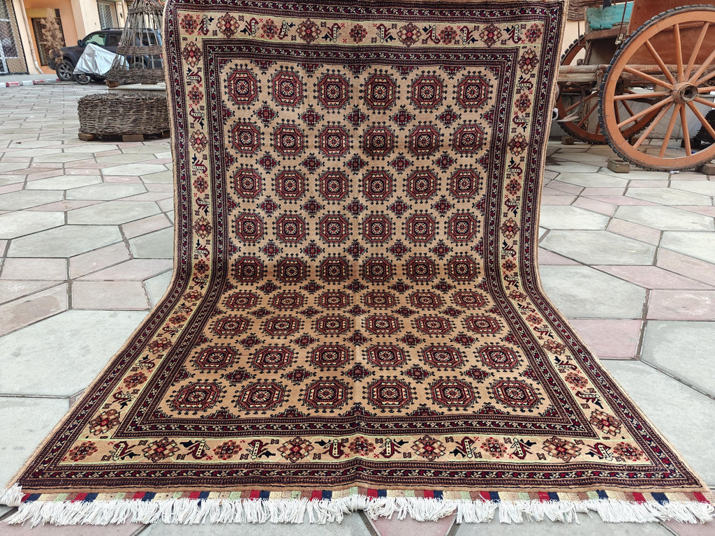 7x5 Authentic Ahal Gul Rug Handwoven Carpet with Rich Colors and Traditional Design, Kitchen Rug, Farmhouse Rug, Bedroom Rug 6.5x4.9 ft