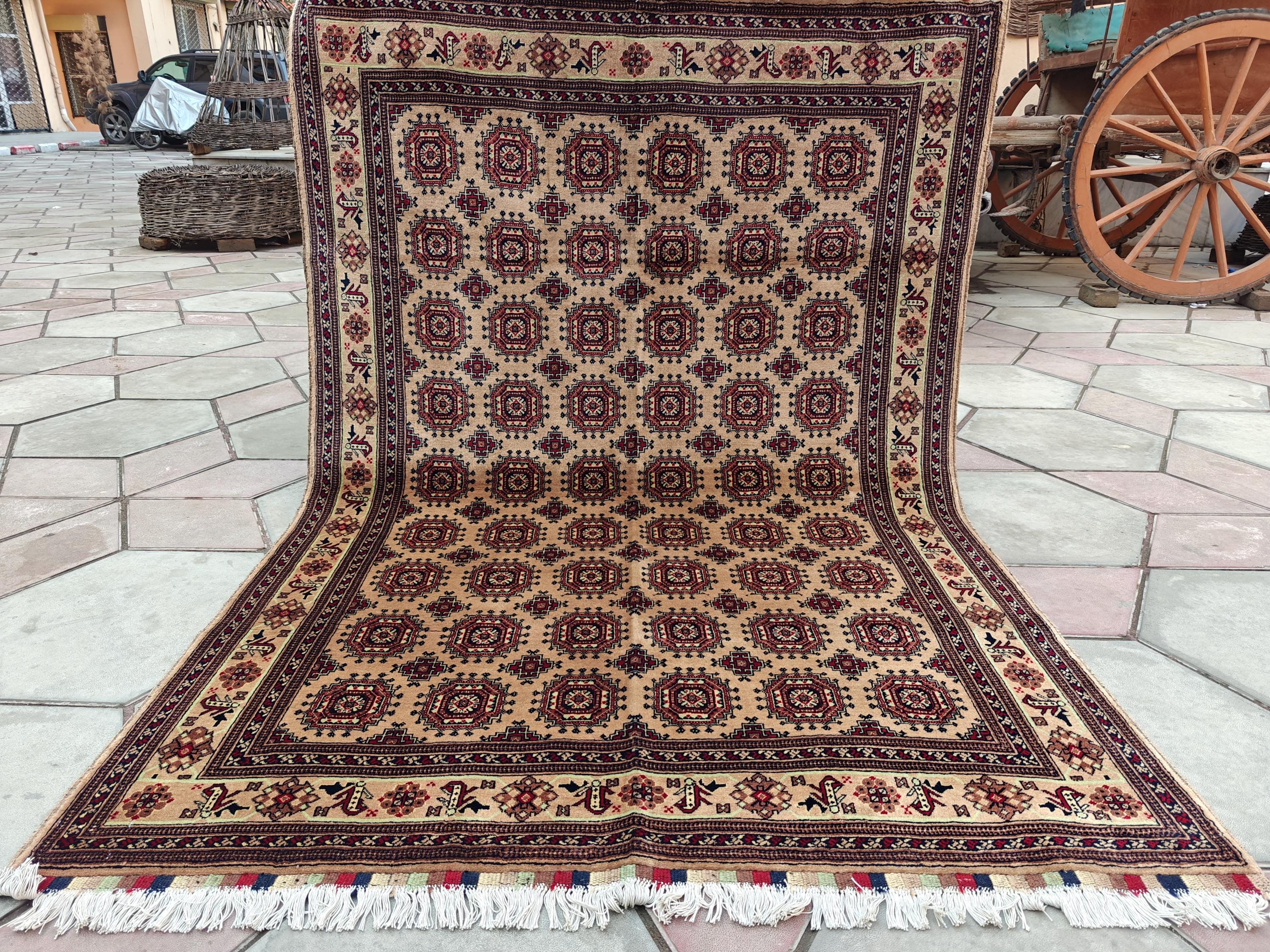 7x5 Authentic Ahal Gul Rug Handwoven Carpet with Rich Colors and Traditional Design, Kitchen Rug, Farmhouse Rug, Bedroom Rug 6.5x4.9 ft
